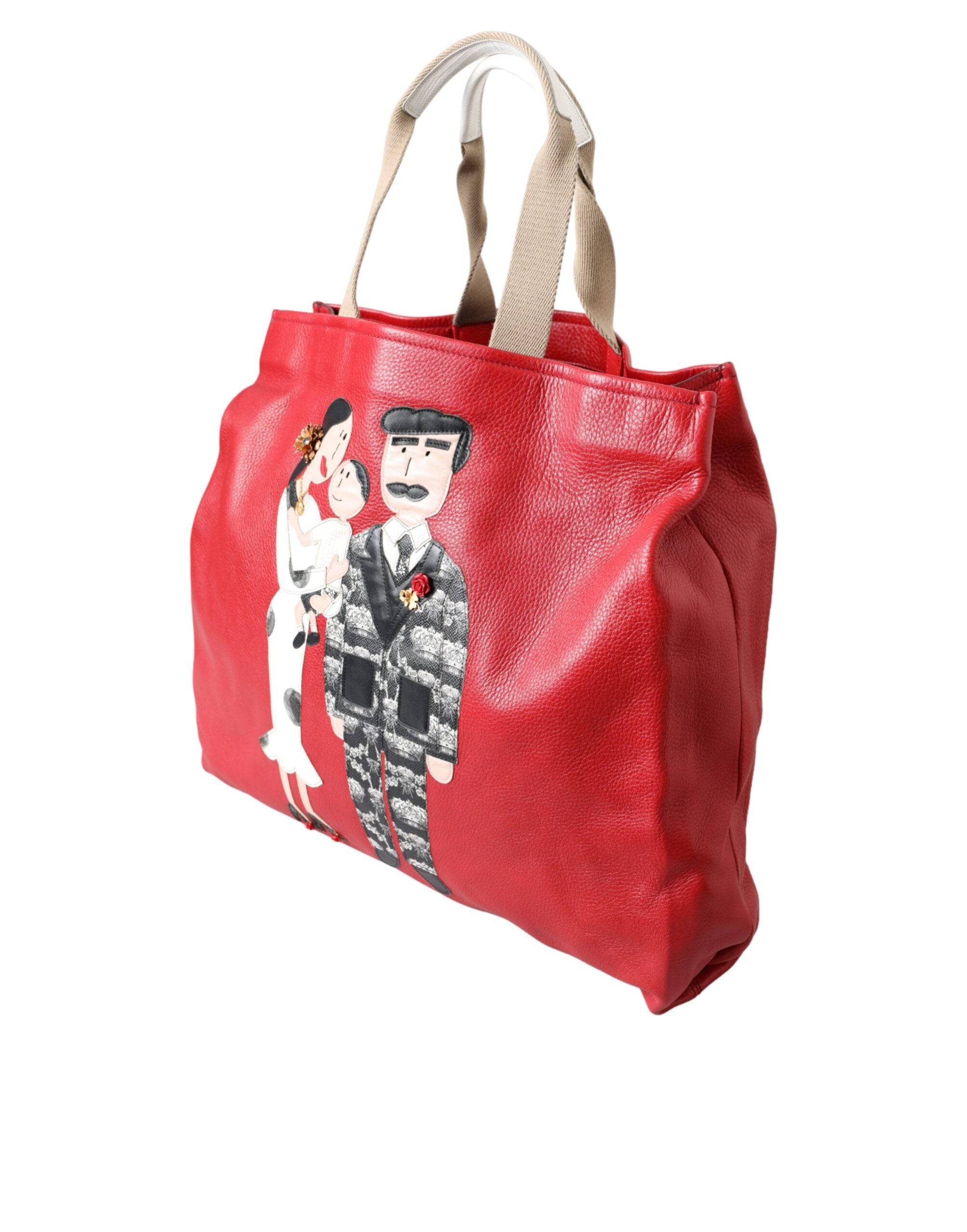 Dolce & Gabbana Red Leather #DGFamily Patch Shopping Tote Bag - ACCEXO