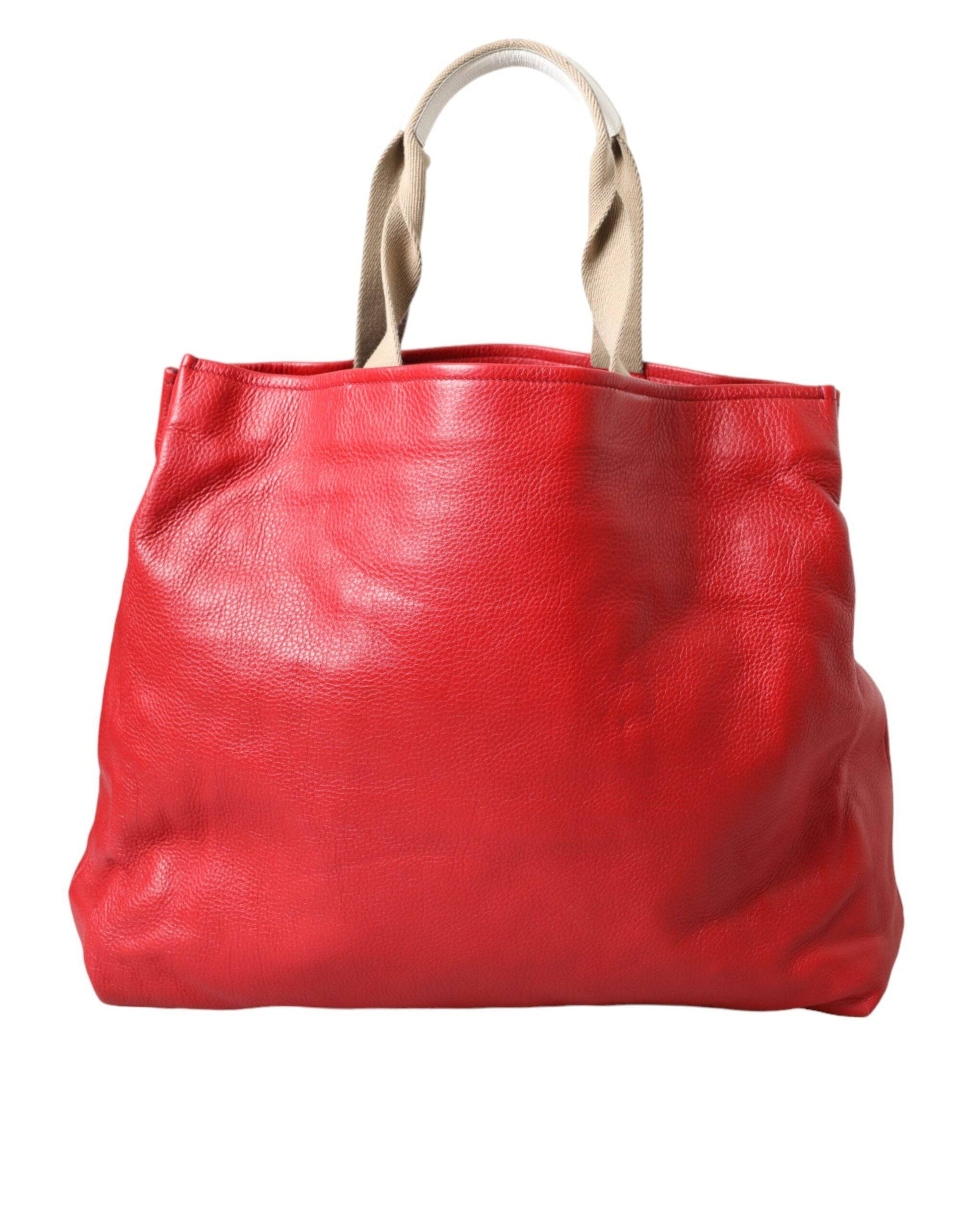 Dolce & Gabbana Red Leather #DGFamily Patch Shopping Tote Bag - ACCEXO