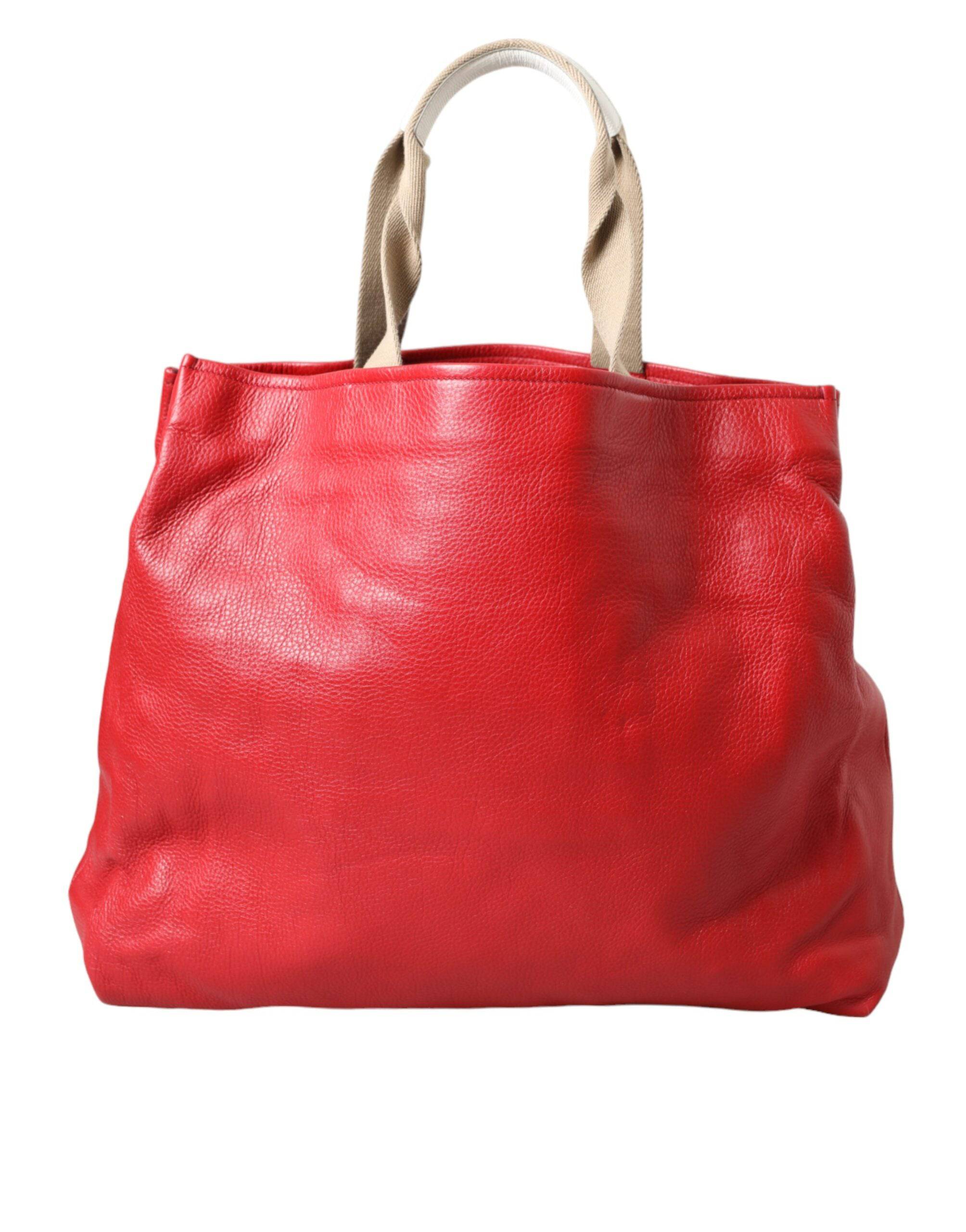 Dolce & Gabbana Red Leather #DGFamily Patch Shopping Tote Bag - ACCEXO