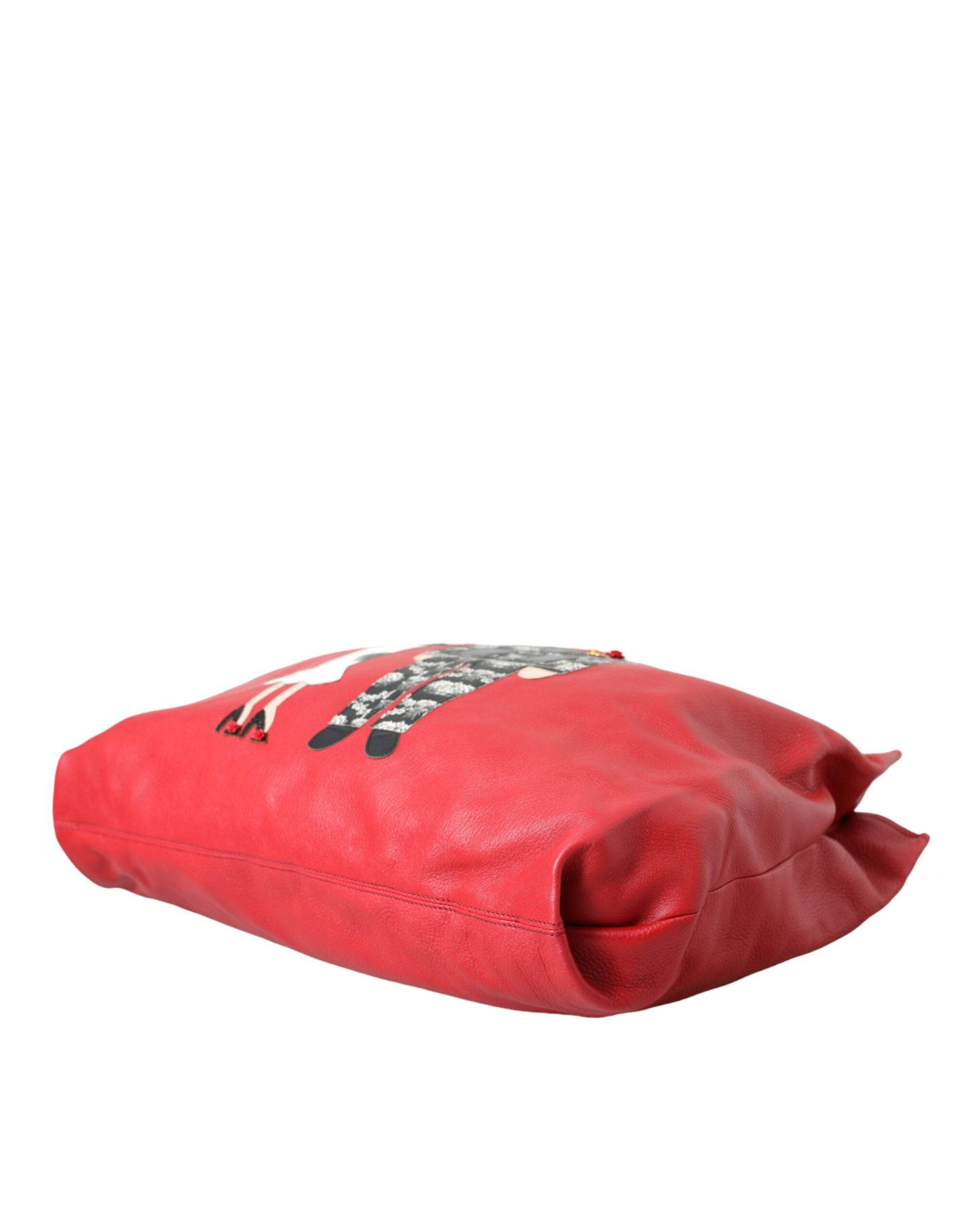 Dolce & Gabbana Red Leather #DGFamily Patch Shopping Tote Bag - ACCEXO