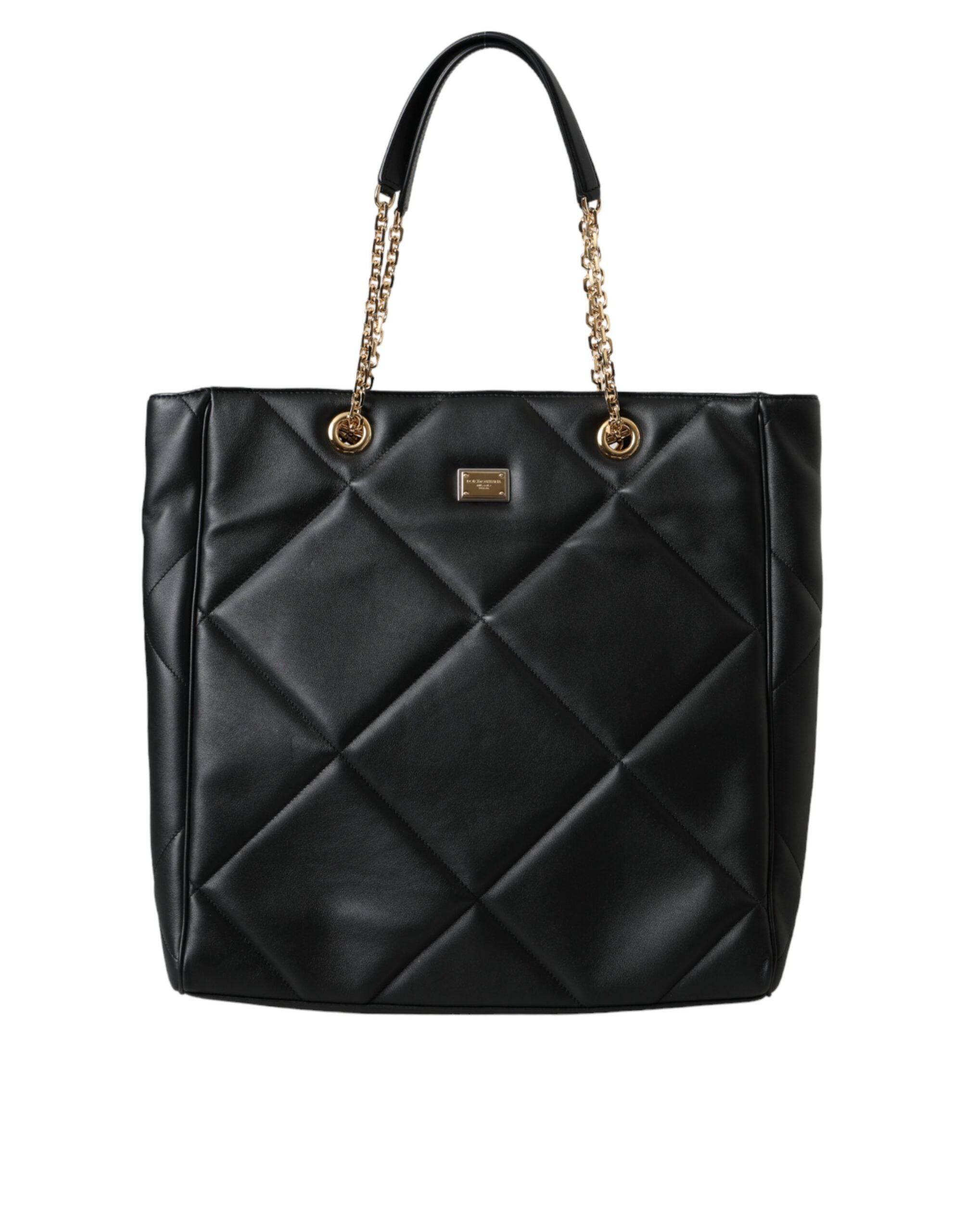 Dolce & Gabbana Black Leather JUNGLE Quilted Shopping Tote Bag - ACCEXO