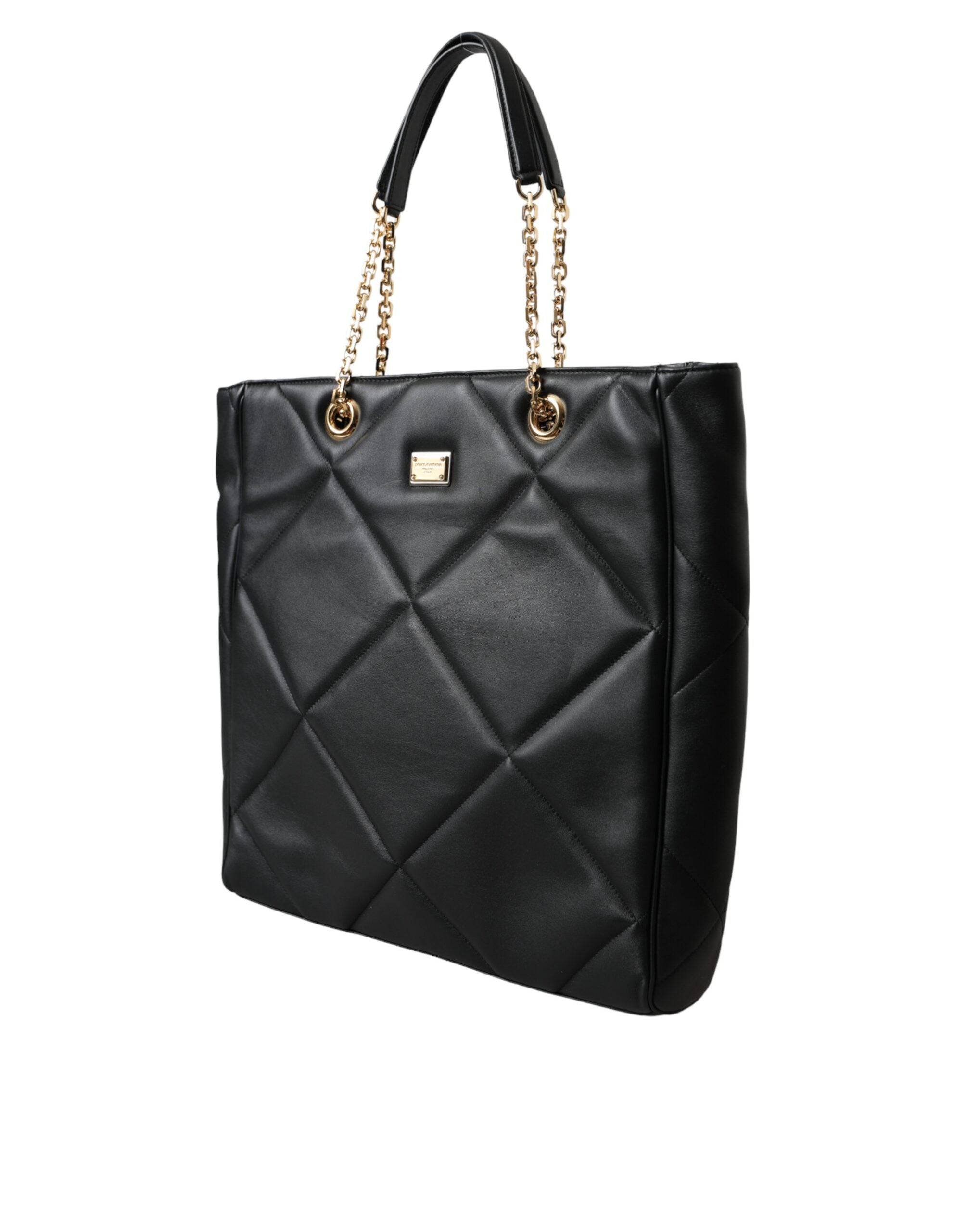 Dolce & Gabbana Black Leather JUNGLE Quilted Shopping Tote Bag - ACCEXO