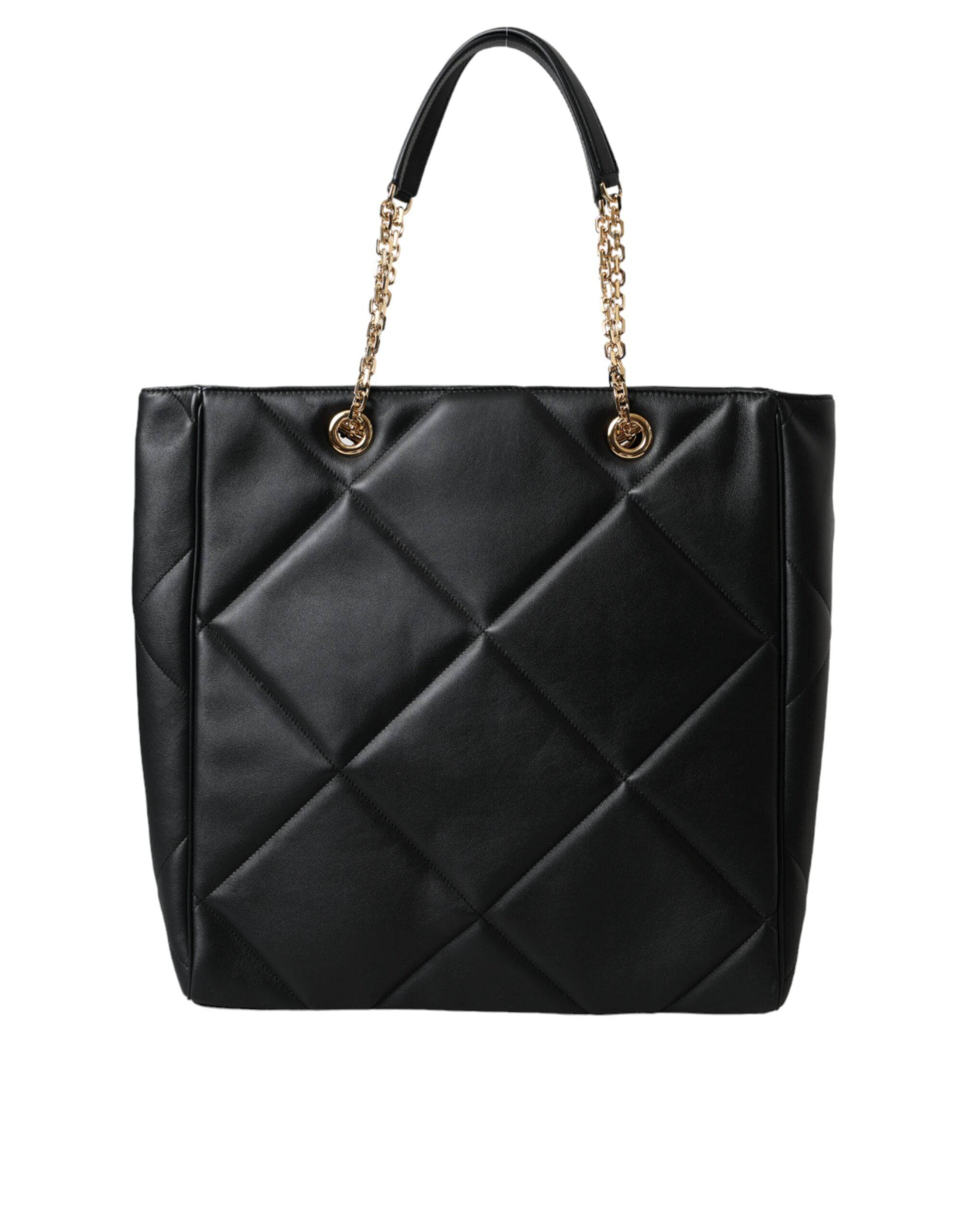 Dolce & Gabbana Black Leather JUNGLE Quilted Shopping Tote Bag - ACCEXO