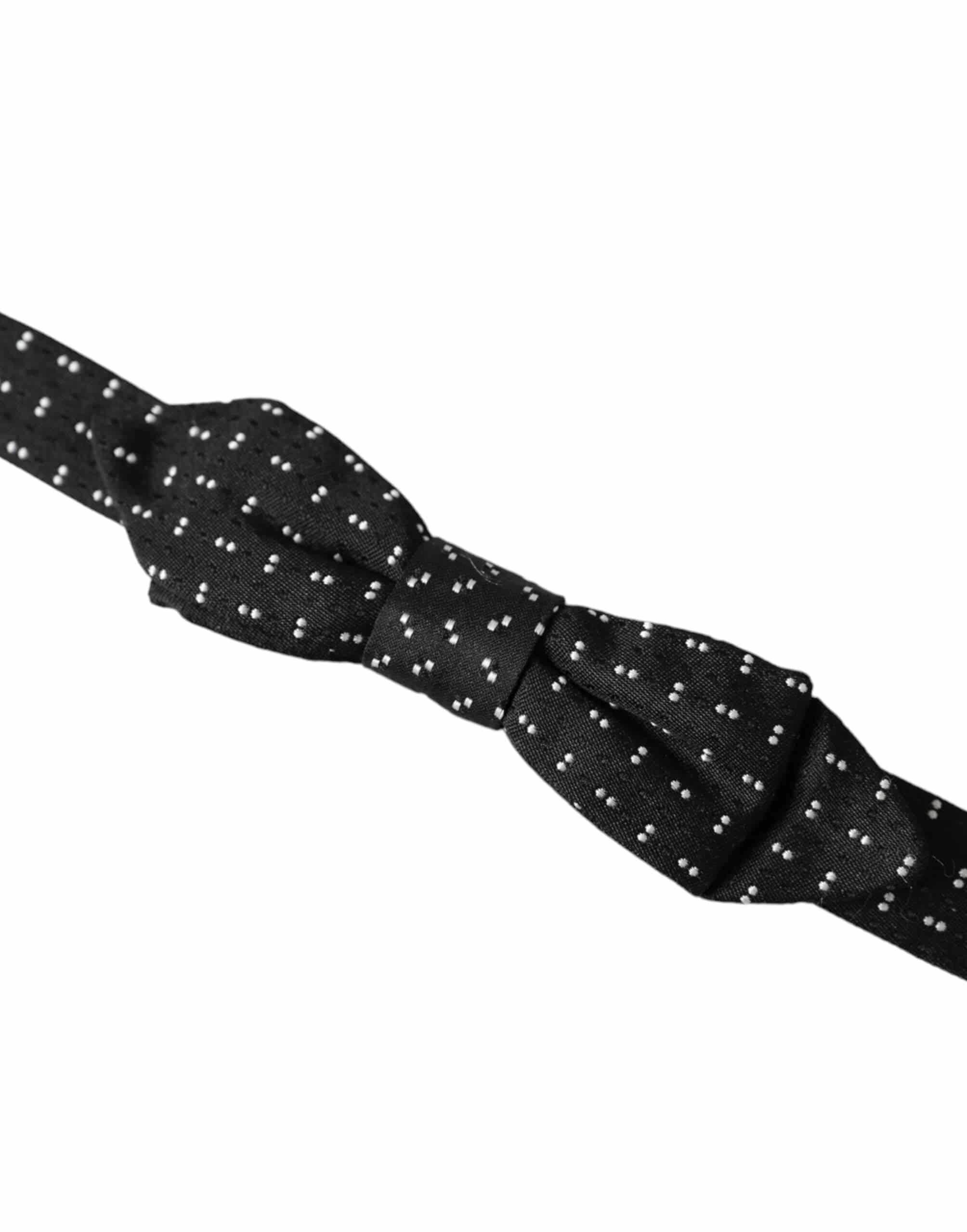 Dolce & Gabbana Black Silk Patterned Adjustable Neck Men Papillon Bow Tie - ACCEXO