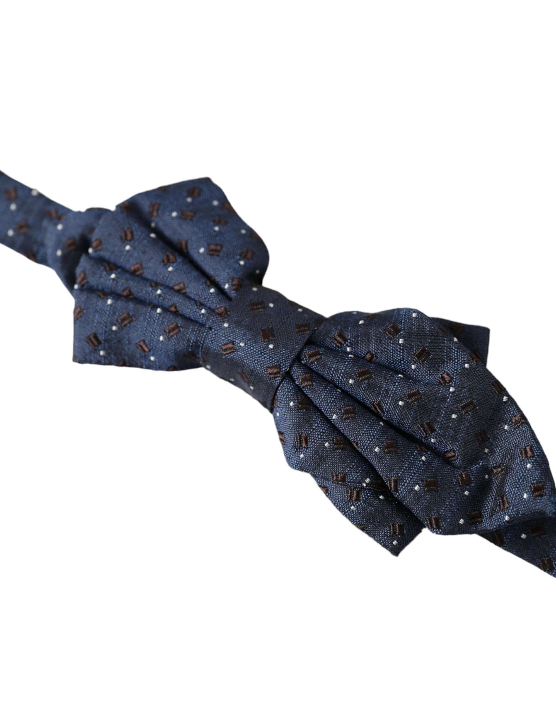 Dolce & Gabbana Navy Blue Silk Patterned Adjustable Men Papillon Bow Tie - ACCEXO