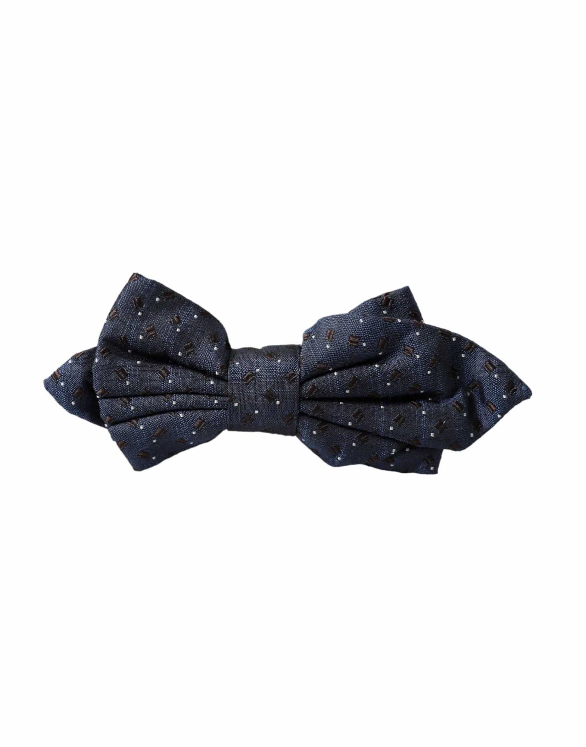 Dolce & Gabbana Navy Blue Silk Patterned Adjustable Men Papillon Bow Tie - ACCEXO