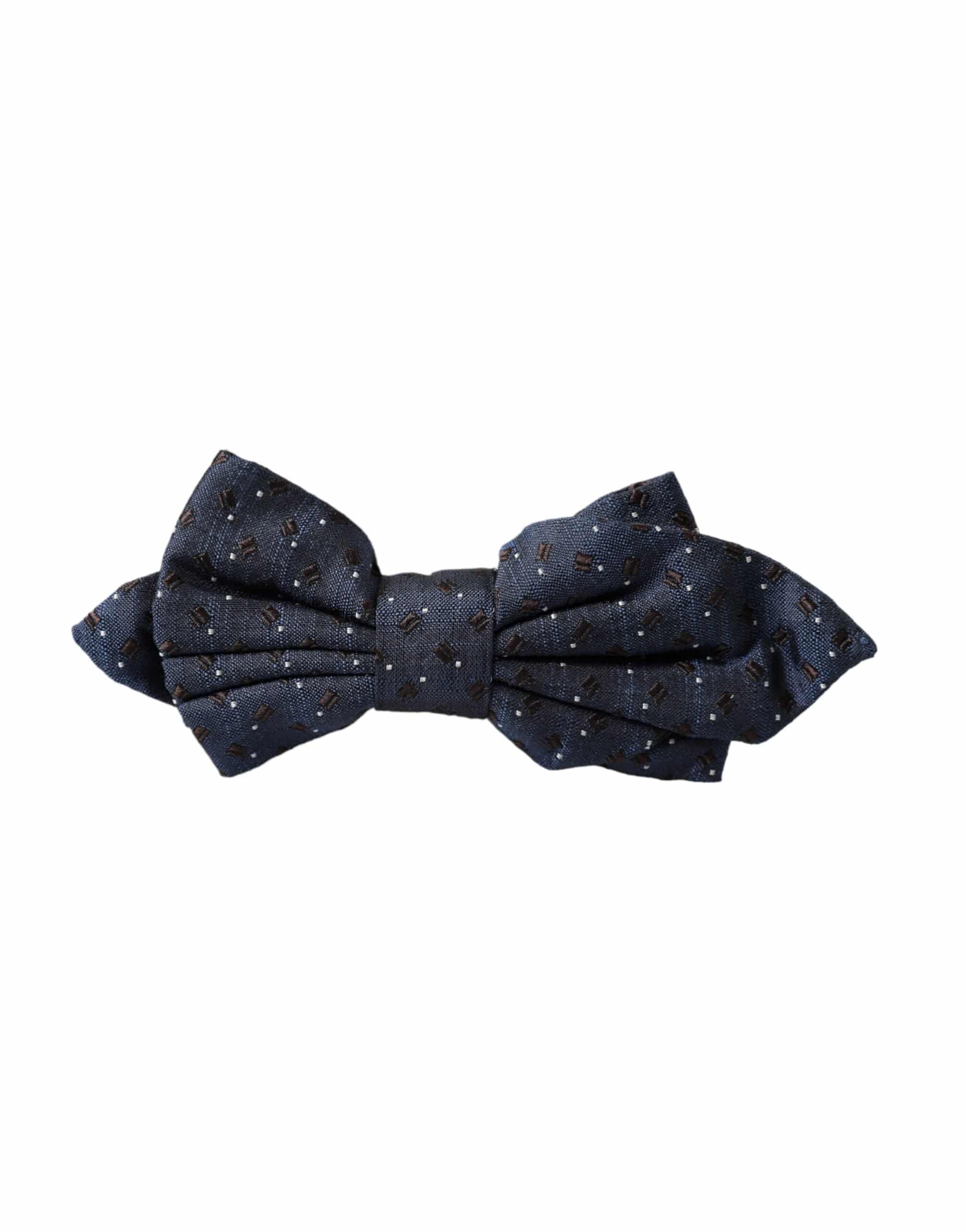 Dolce & Gabbana Navy Blue Silk Patterned Adjustable Men Papillon Bow Tie - ACCEXO