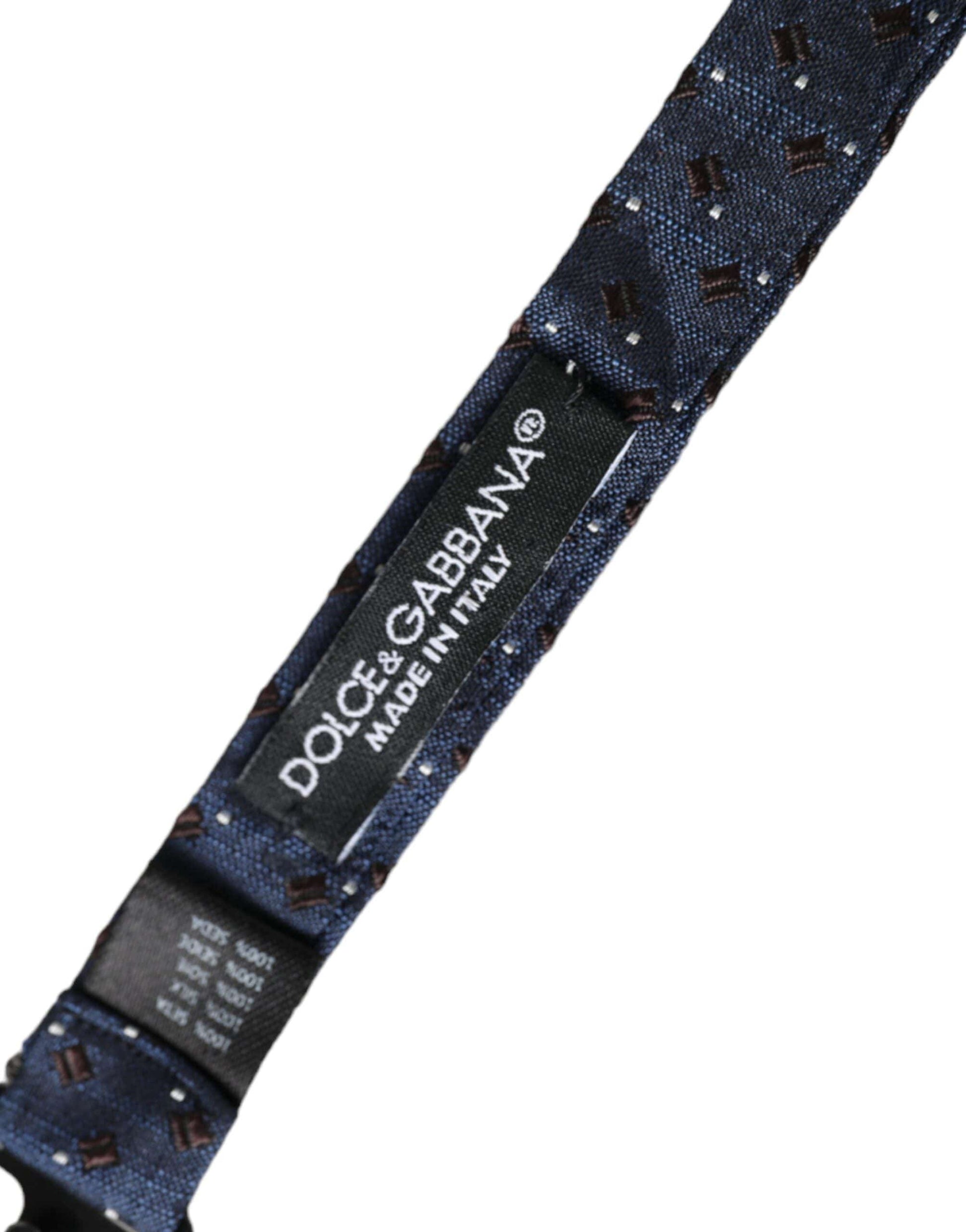 Dolce & Gabbana Navy Blue Silk Patterned Adjustable Men Papillon Bow Tie - ACCEXO