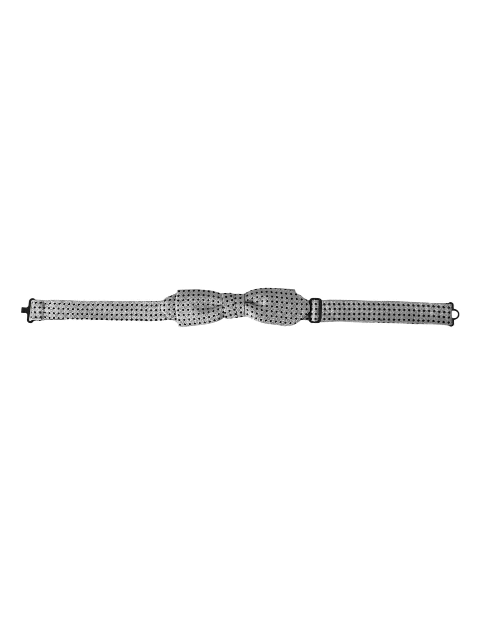 Dolce & Gabbana Gray Silk Polka Dot Adjustable Neck Men Papillon Bow Tie - ACCEXO