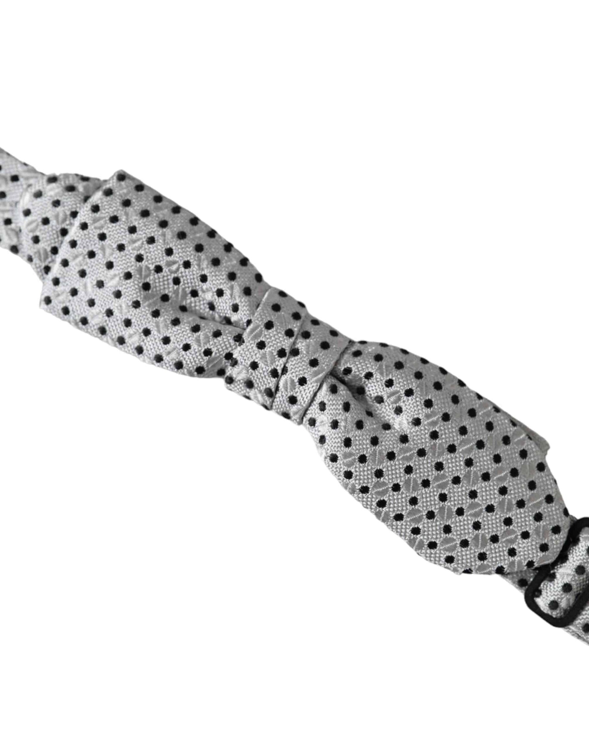 Dolce & Gabbana Gray Silk Polka Dot Adjustable Neck Men Papillon Bow Tie - ACCEXO