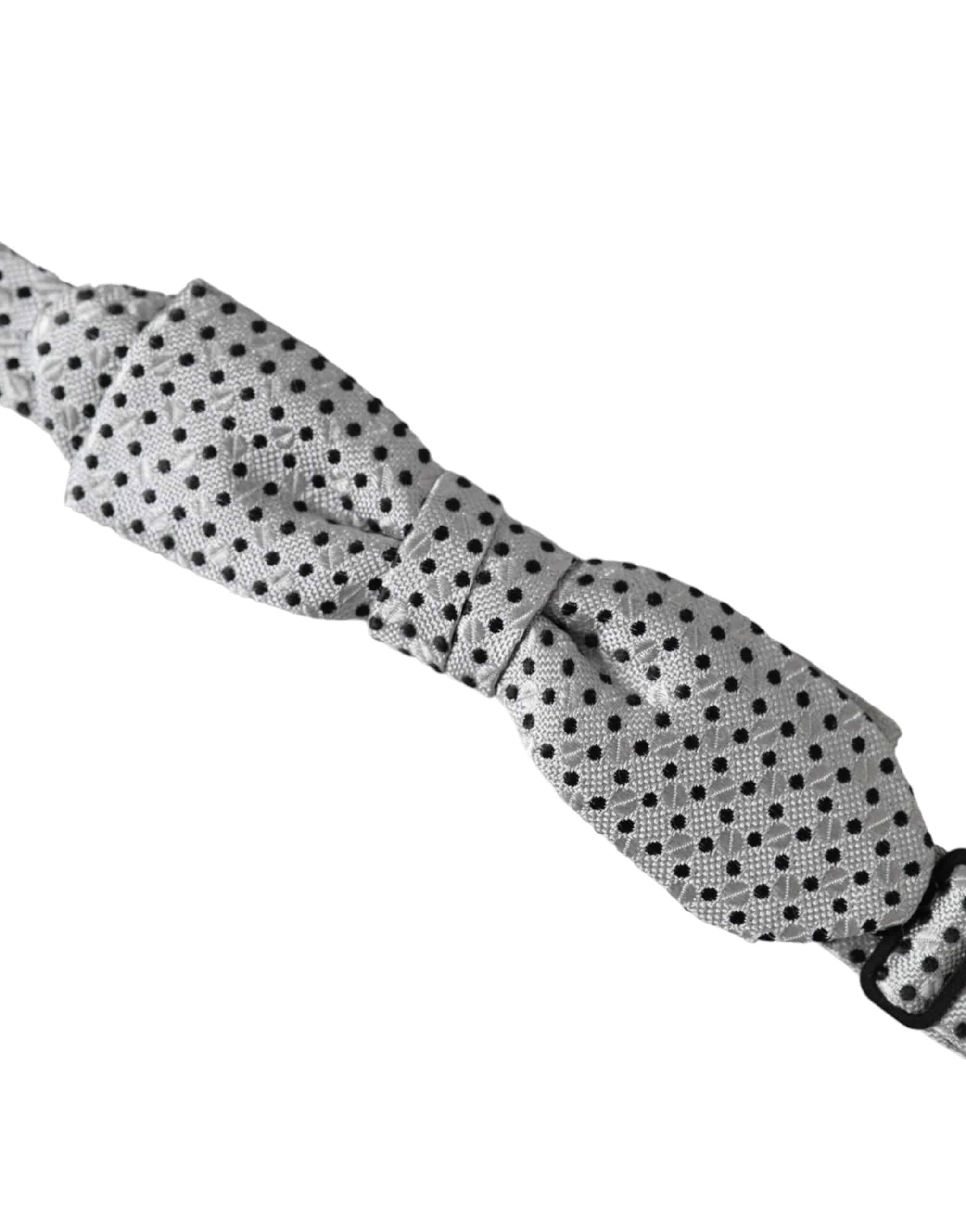 Dolce & Gabbana Gray Silk Polka Dot Adjustable Neck Men Papillon Bow Tie - ACCEXO