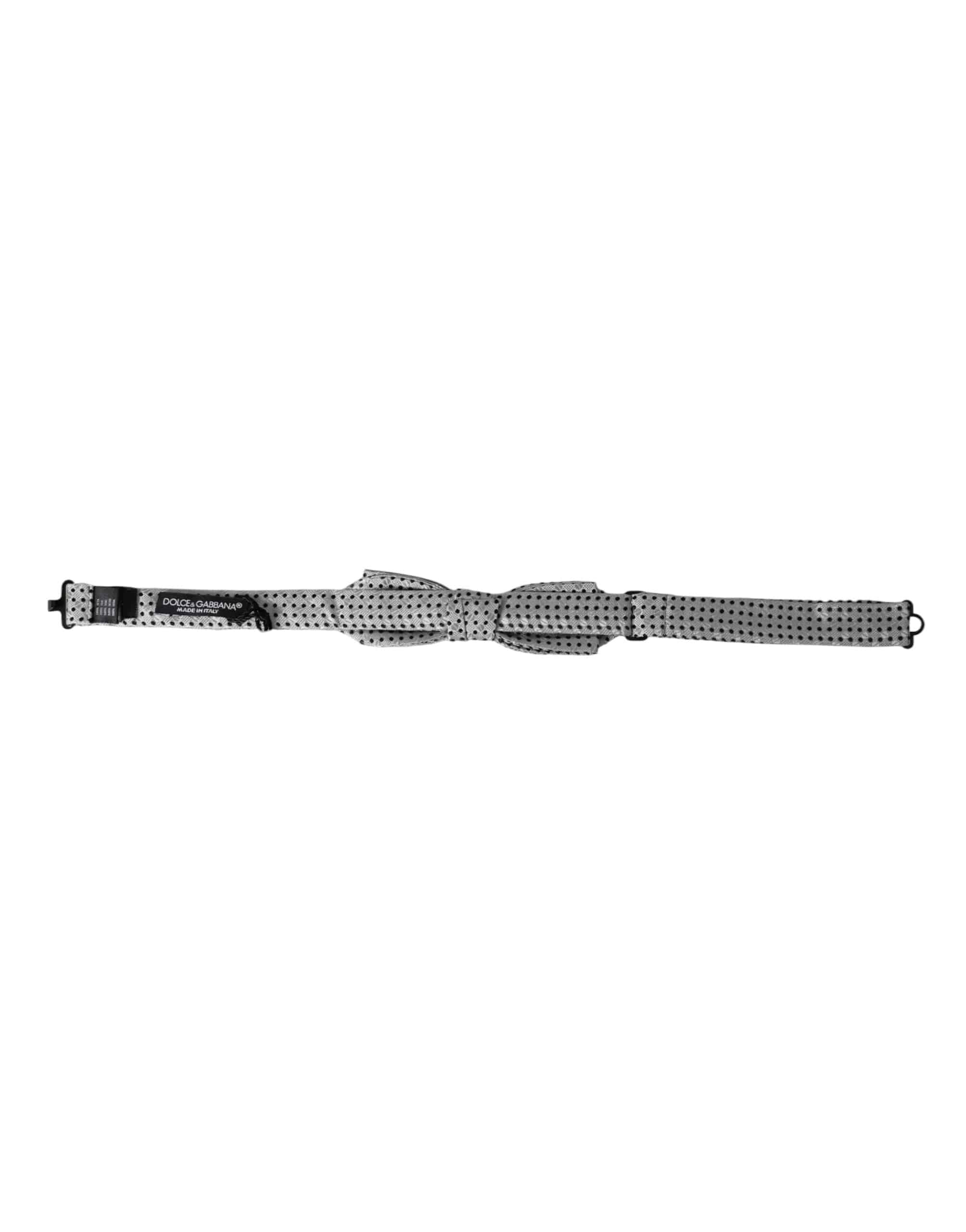 Dolce & Gabbana Gray Silk Polka Dot Adjustable Neck Men Papillon Bow Tie - ACCEXO