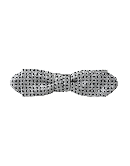 Dolce & Gabbana Gray Silk Polka Dot Adjustable Neck Men Papillon Bow Tie