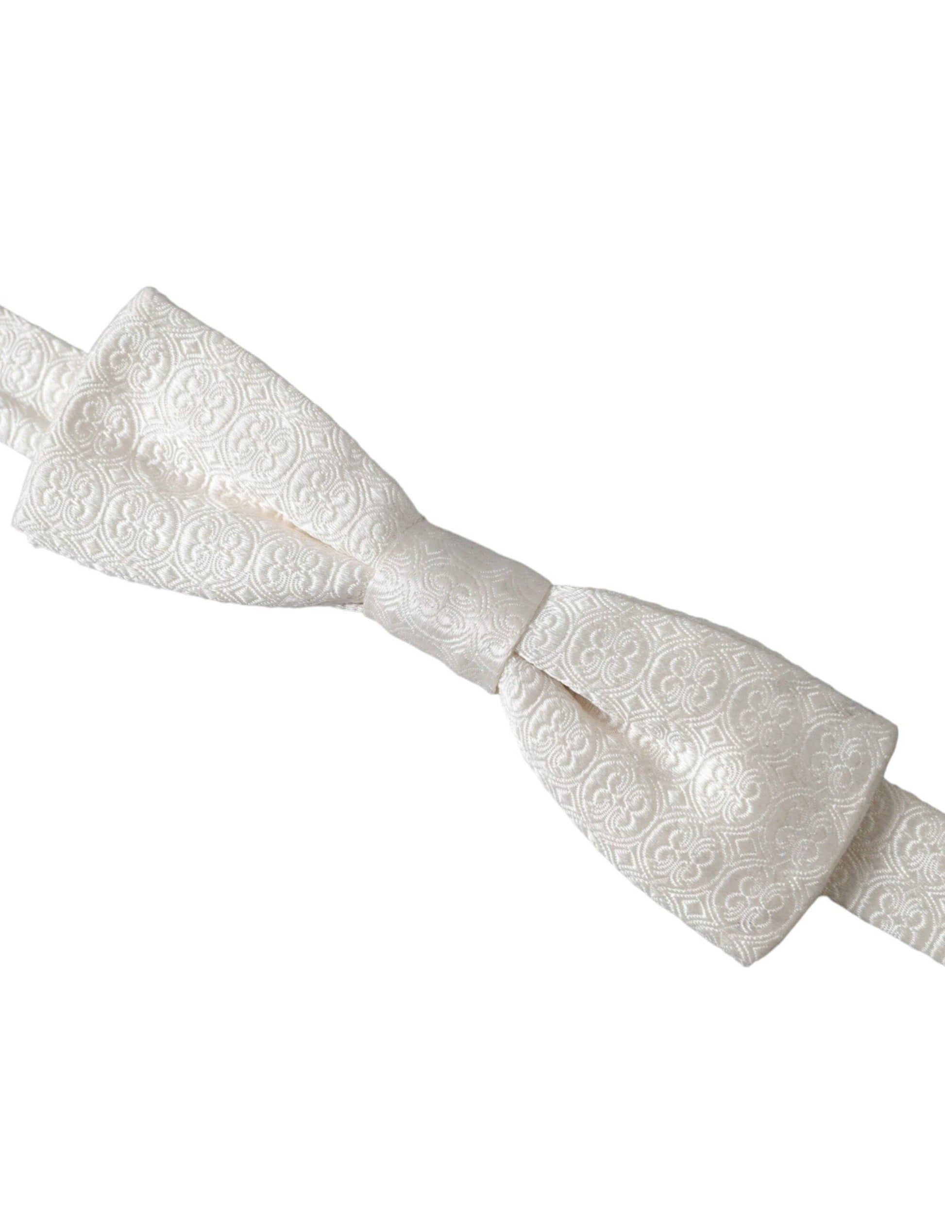 Dolce & Gabbana White Silk Patterned Adjustable Neck Men Papillon Bow Tie - ACCEXO