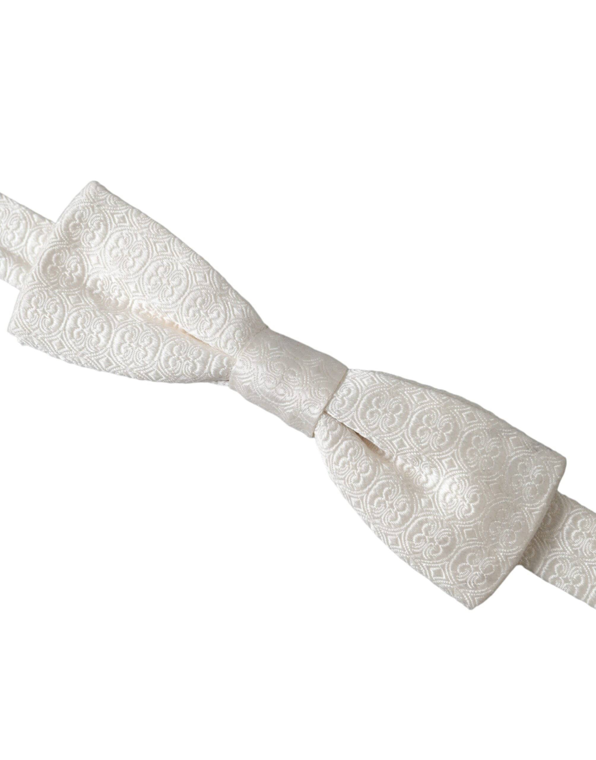 Dolce & Gabbana White Silk Patterned Adjustable Neck Men Papillon Bow Tie - ACCEXO