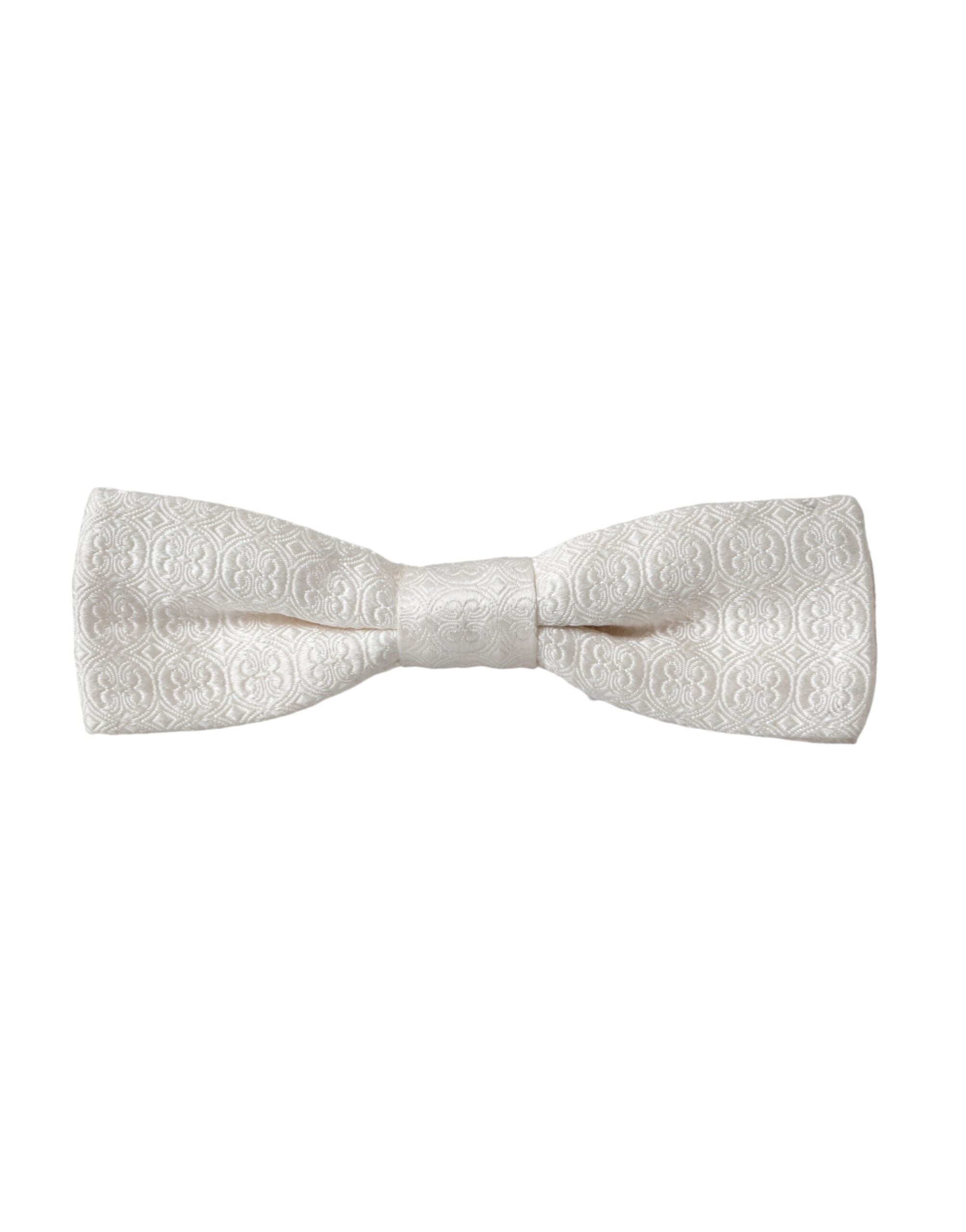 Dolce & Gabbana White Silk Patterned Adjustable Neck Men Papillon Bow Tie - ACCEXO