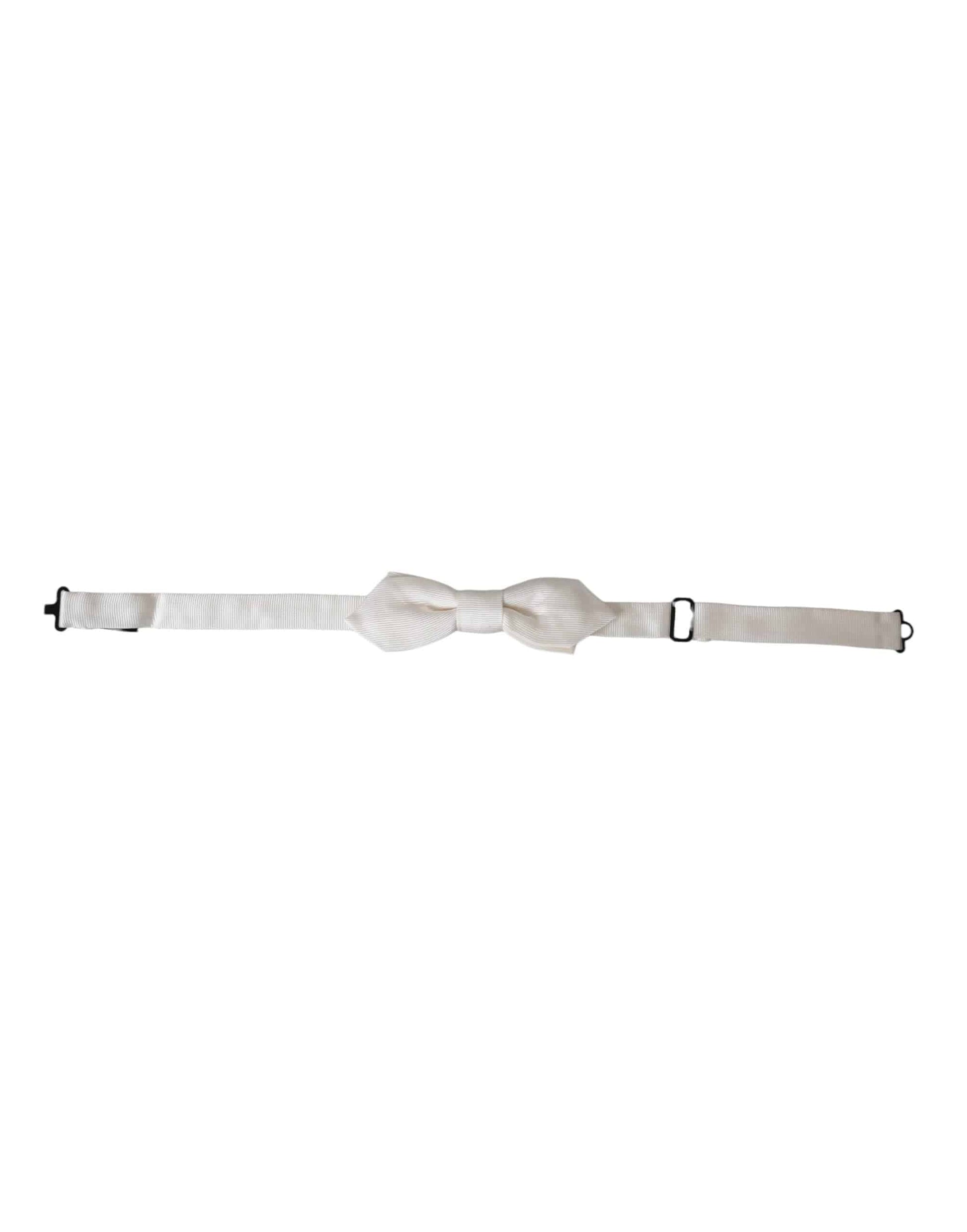 Dolce & Gabbana White Silk Adjustable Neck Men Papillon Bow Tie - ACCEXO