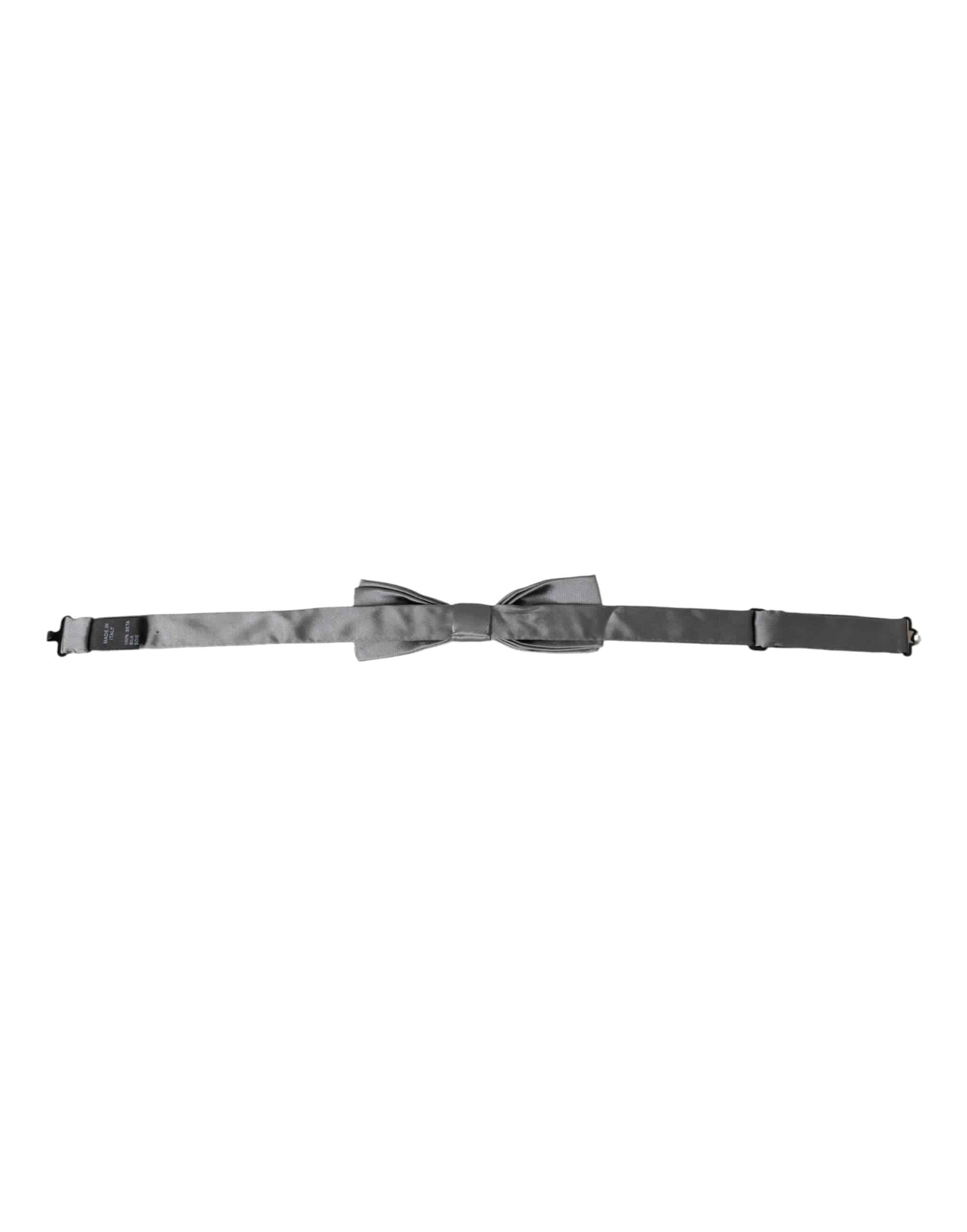 Dolce & Gabbana Gray Satin Silk Adjustable Neck Men Papillon Bow Tie - ACCEXO
