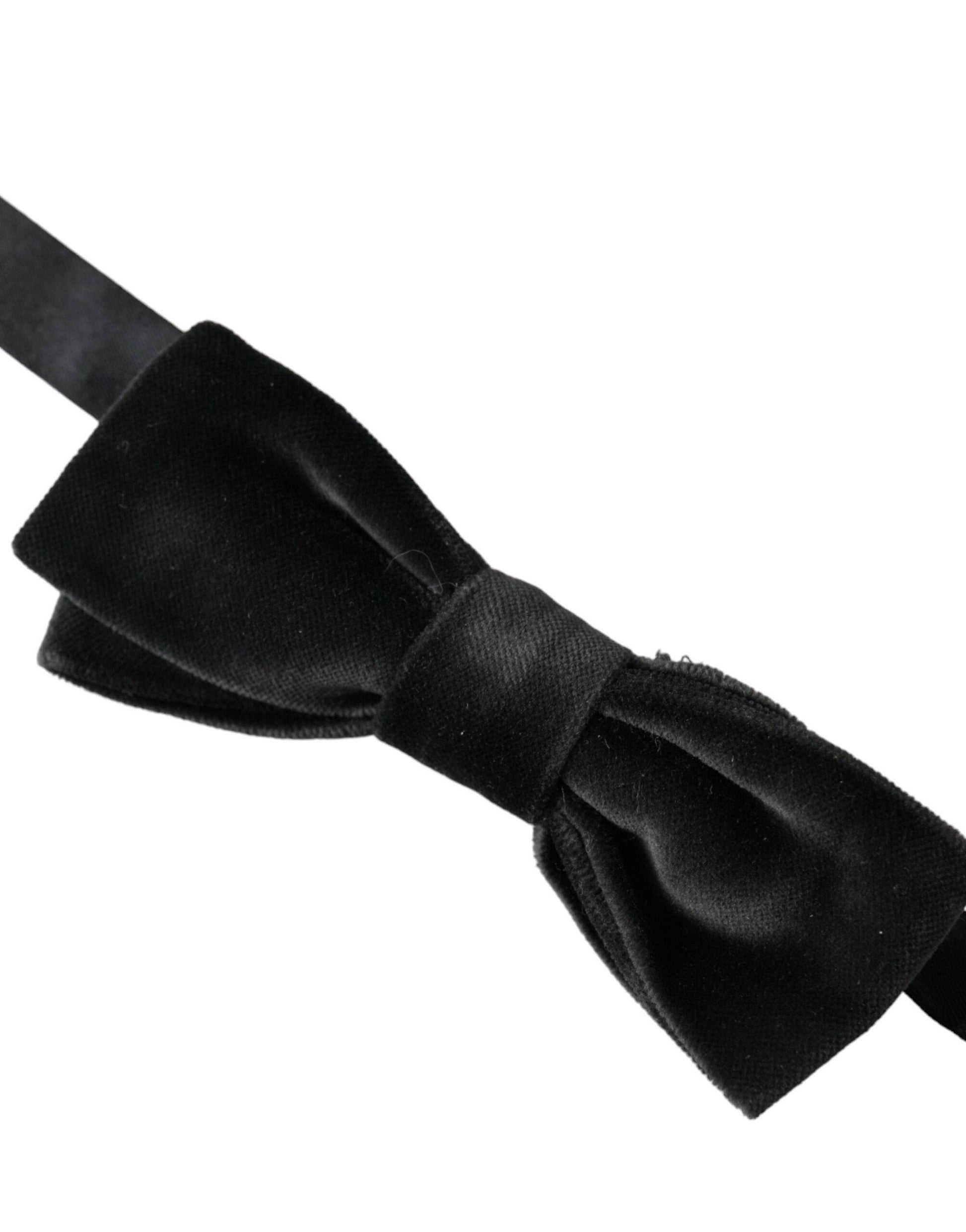 Dolce & Gabbana Black Velvet Cotton Adjustable Neck Men Bow Tie - ACCEXO