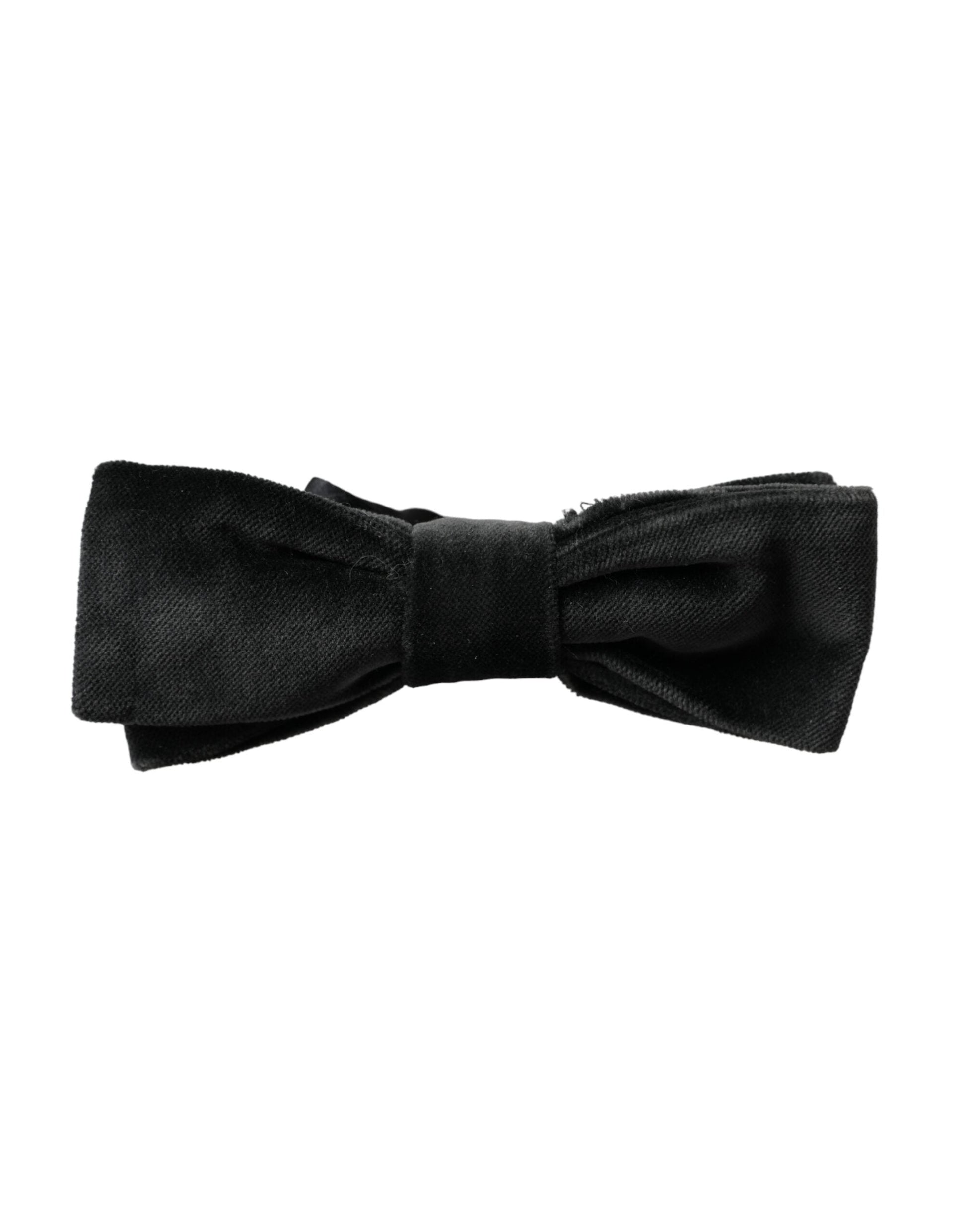 Dolce & Gabbana Black Velvet Cotton Adjustable Neck Men Bow Tie - ACCEXO