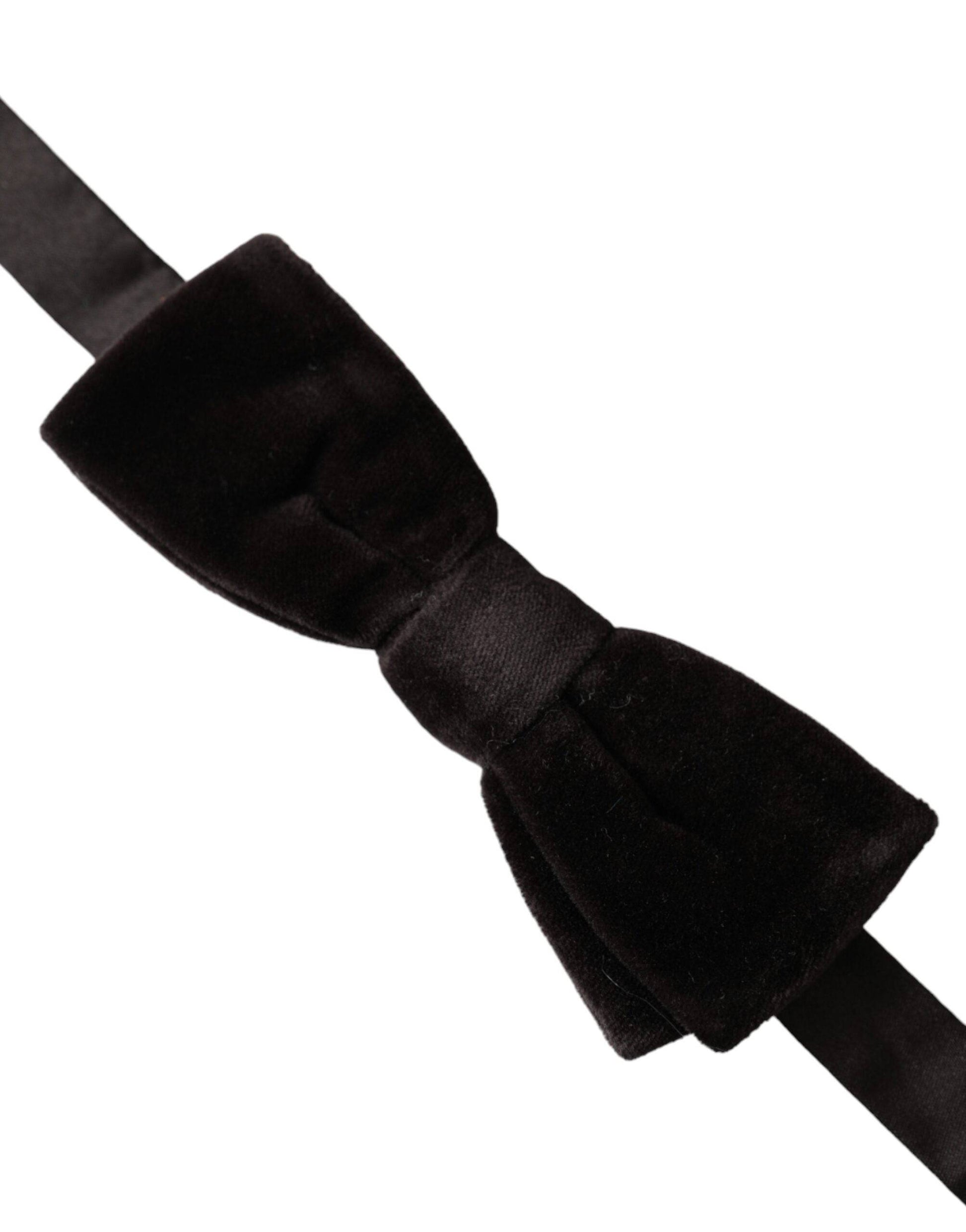 Dolce & Gabbana Black Velvet Cotton Adjustable Neck Men Bow Tie - ACCEXO