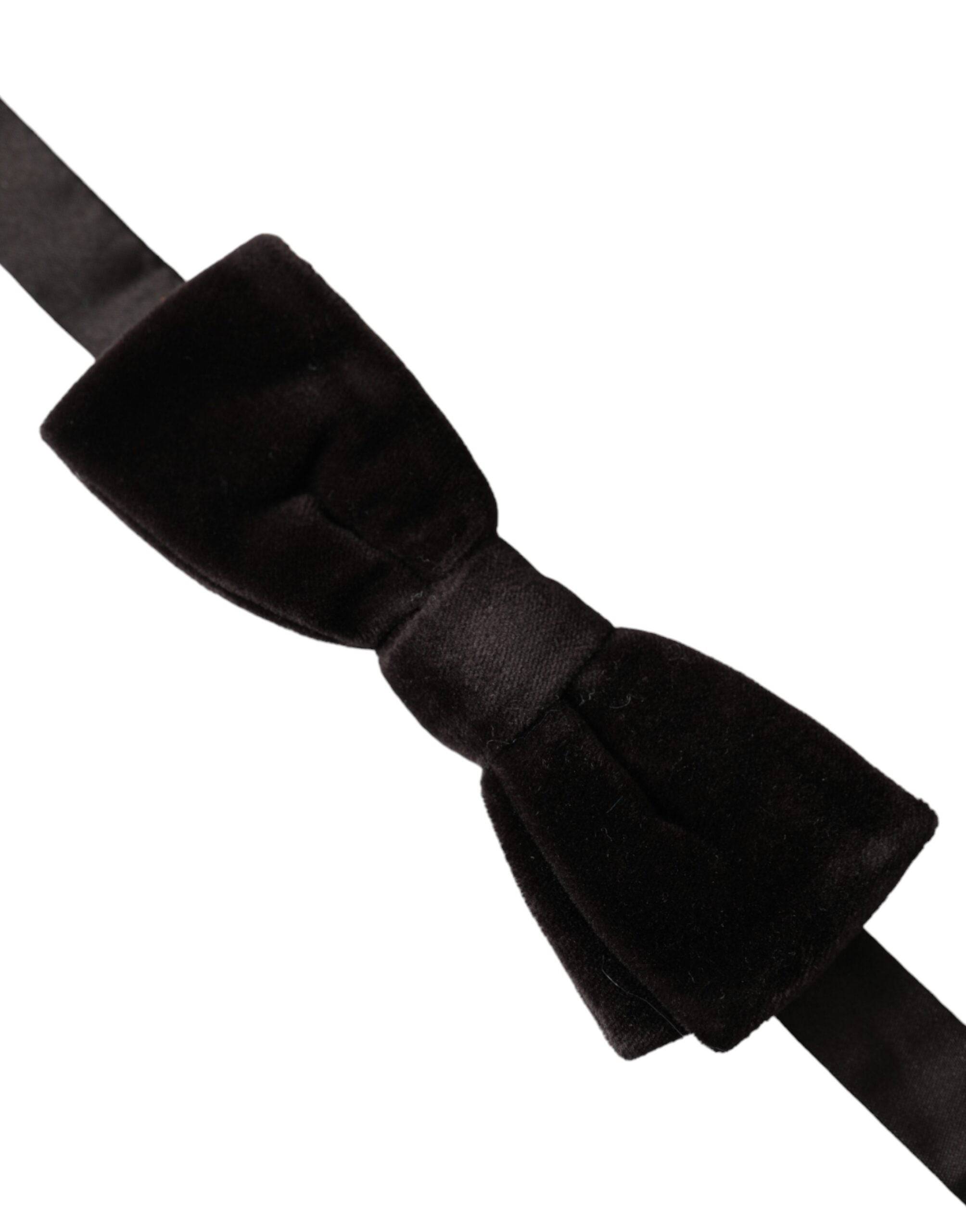 Dolce & Gabbana Black Velvet Cotton Adjustable Neck Men Bow Tie - ACCEXO