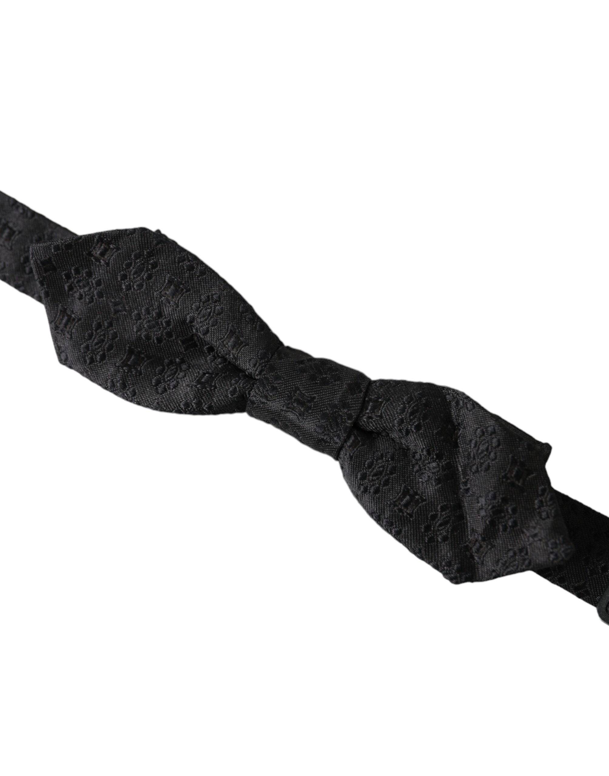 Dolce & Gabbana Black Silk Fantasy Adjustable Neck Men Bow Tie - ACCEXO