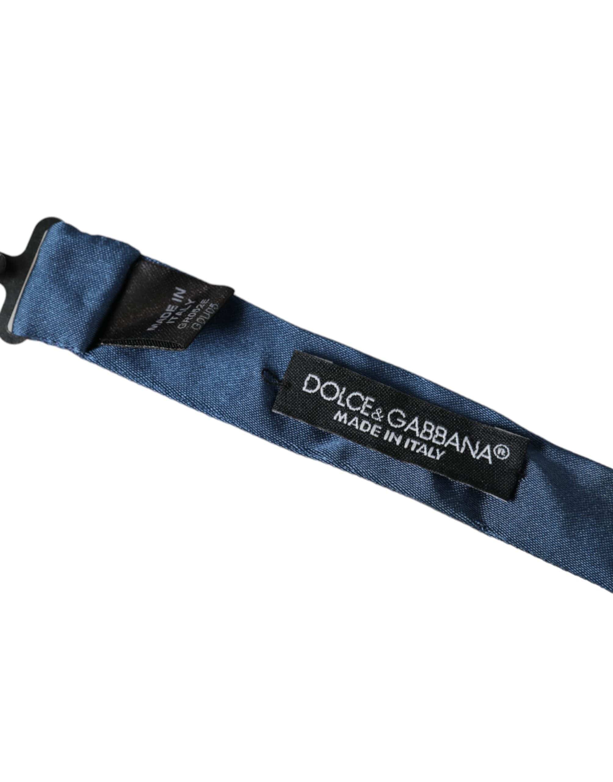 Dolce & Gabbana Blue Satin Silk Adjustable Neck Men Bow Tie - ACCEXO