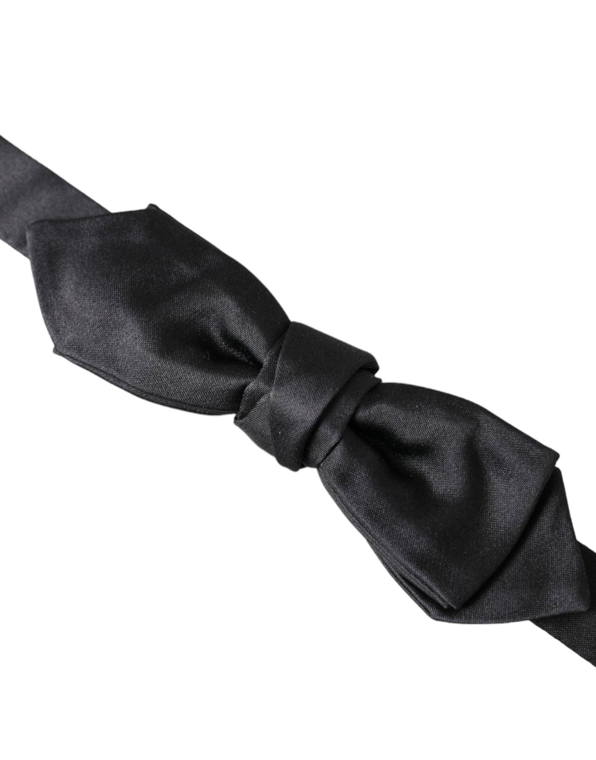Dolce & Gabbana Black Satin Silk Adjustable Neck Men Bow Tie - ACCEXO