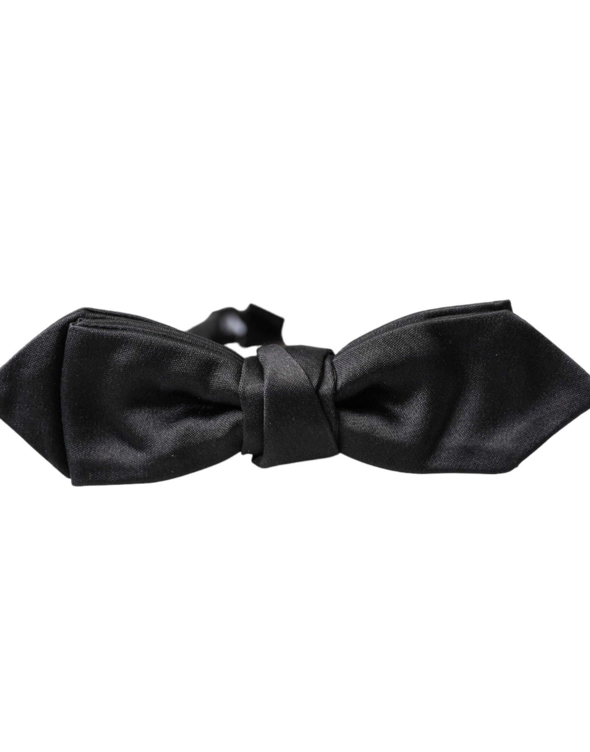 Dolce & Gabbana Black Satin Silk Adjustable Neck Men Bow Tie - ACCEXO