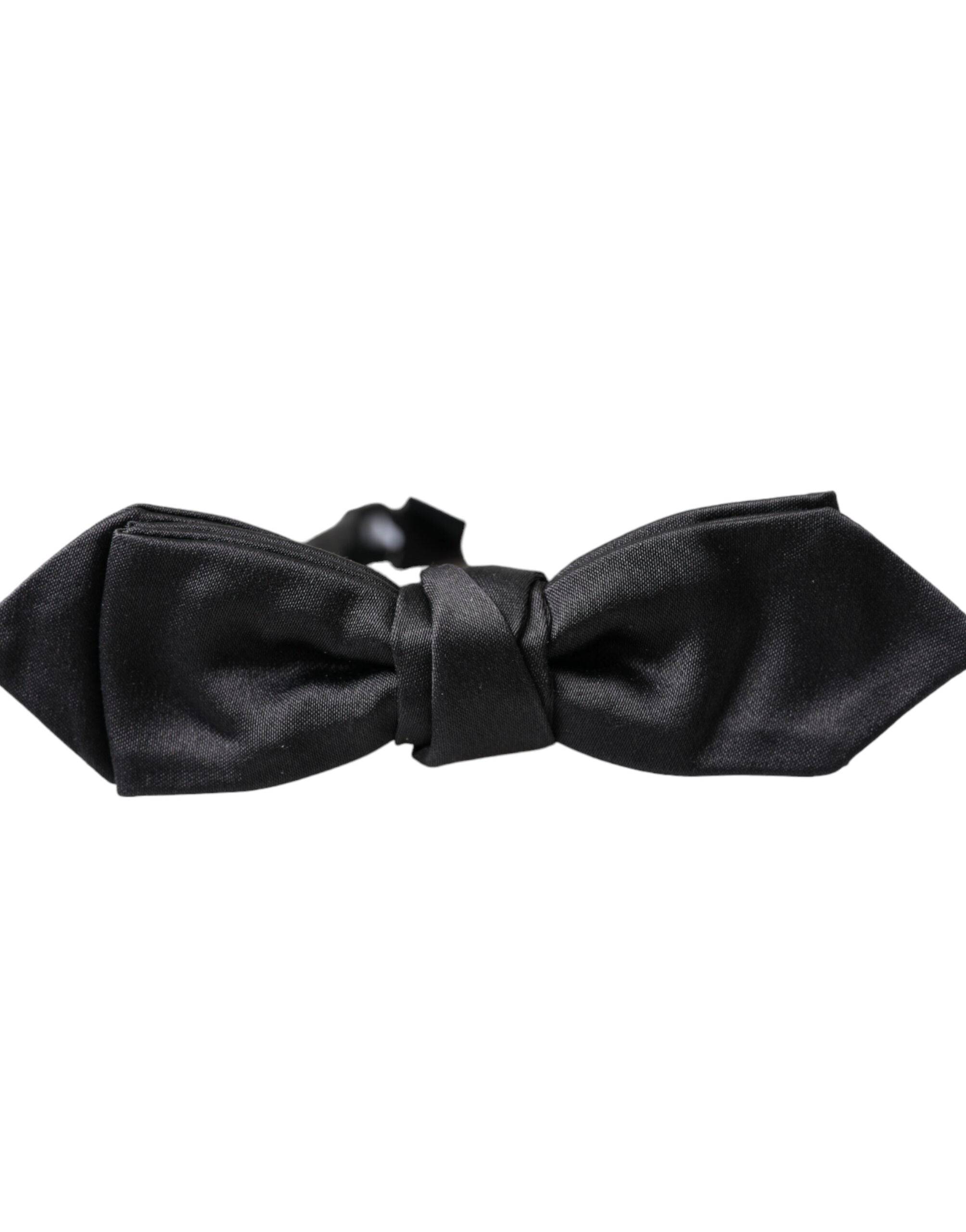 Dolce & Gabbana Black Satin Silk Adjustable Neck Men Bow Tie - ACCEXO