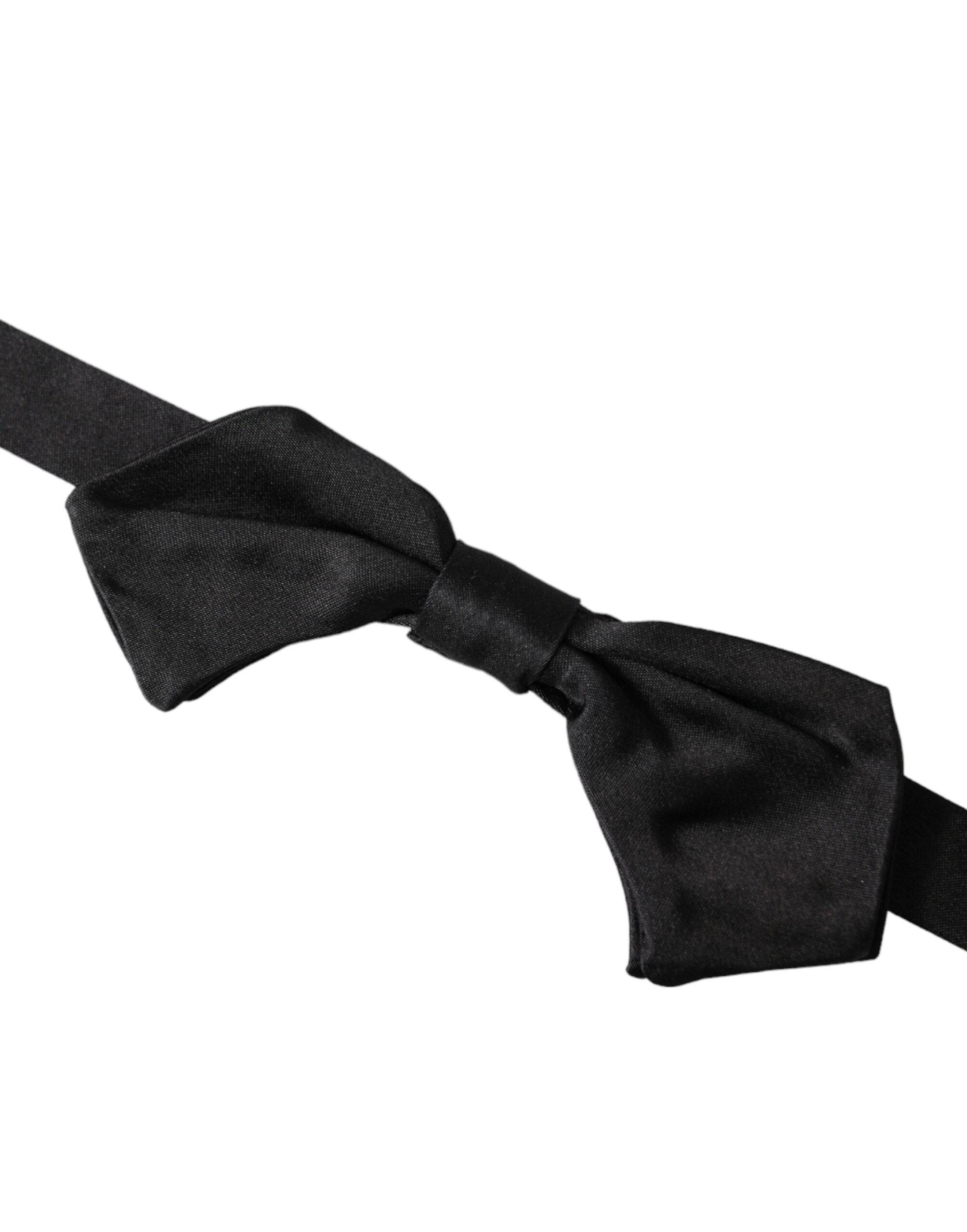 Dolce & Gabbana Black Satin Silk Adjustable Neck Men Bow Tie - ACCEXO
