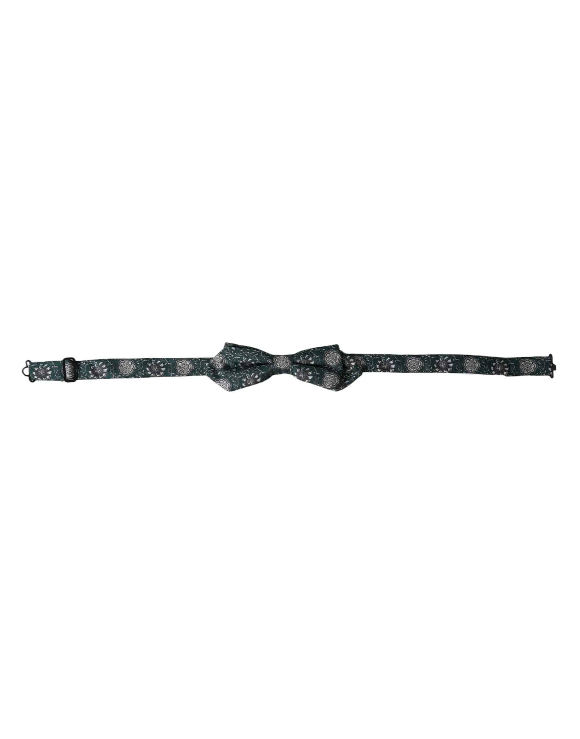Dolce & Gabbana Green Silk Floral Adjustable Neck Men Bow Tie - ACCEXO