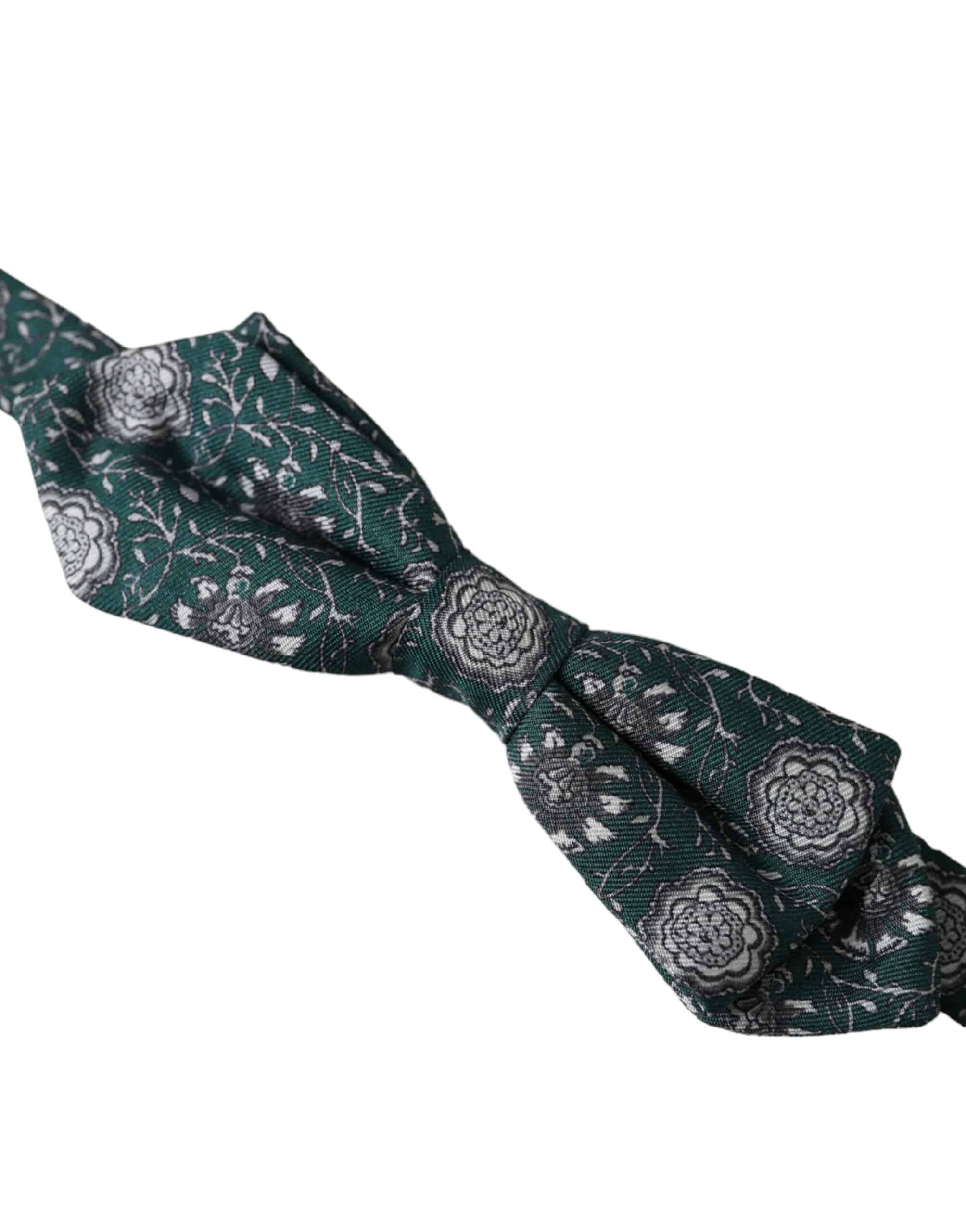Dolce & Gabbana Green Silk Floral Adjustable Neck Men Bow Tie - ACCEXO
