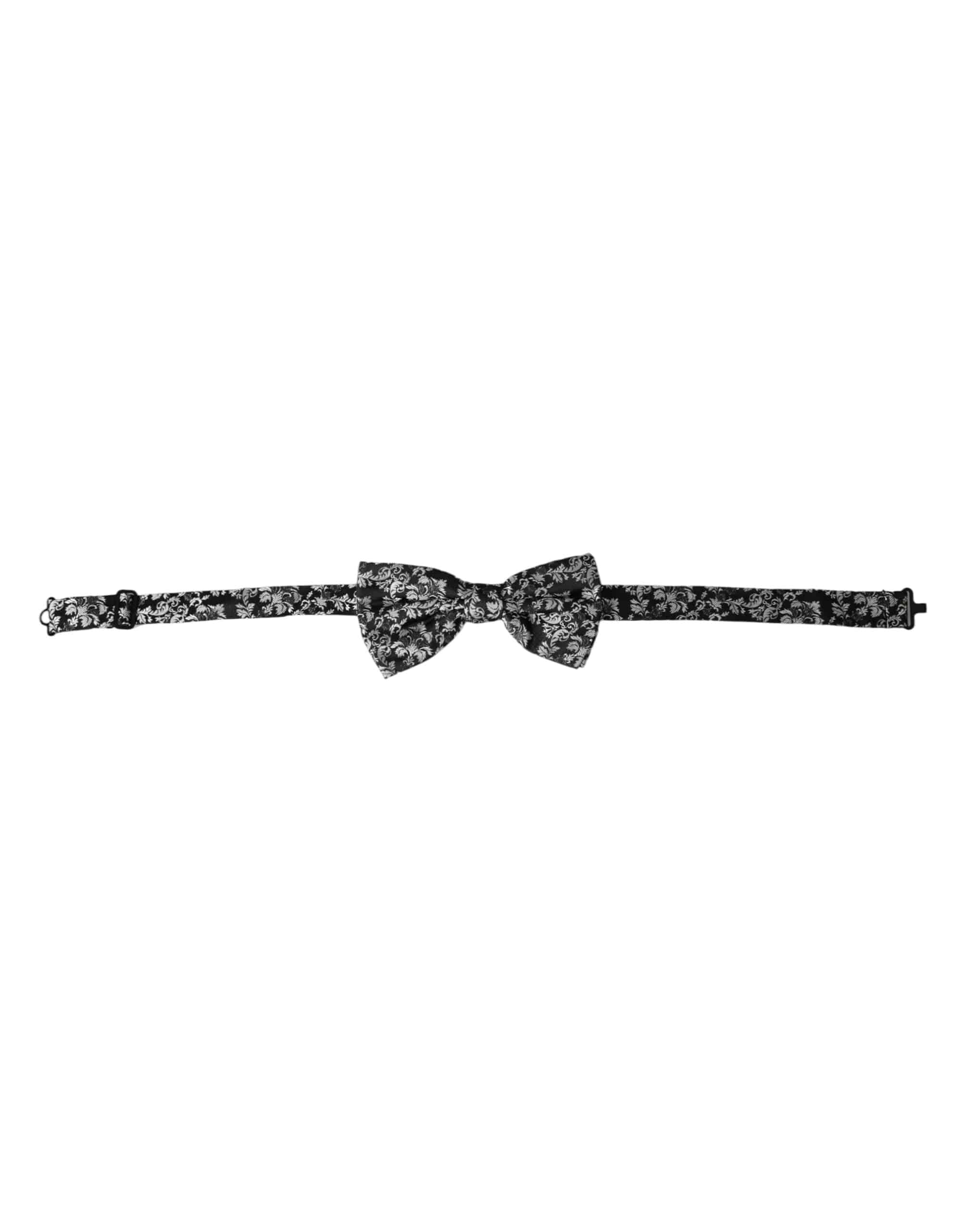Dolce & Gabbana Black Floral Silk Adjustable Neck Men Bow Tie - ACCEXO