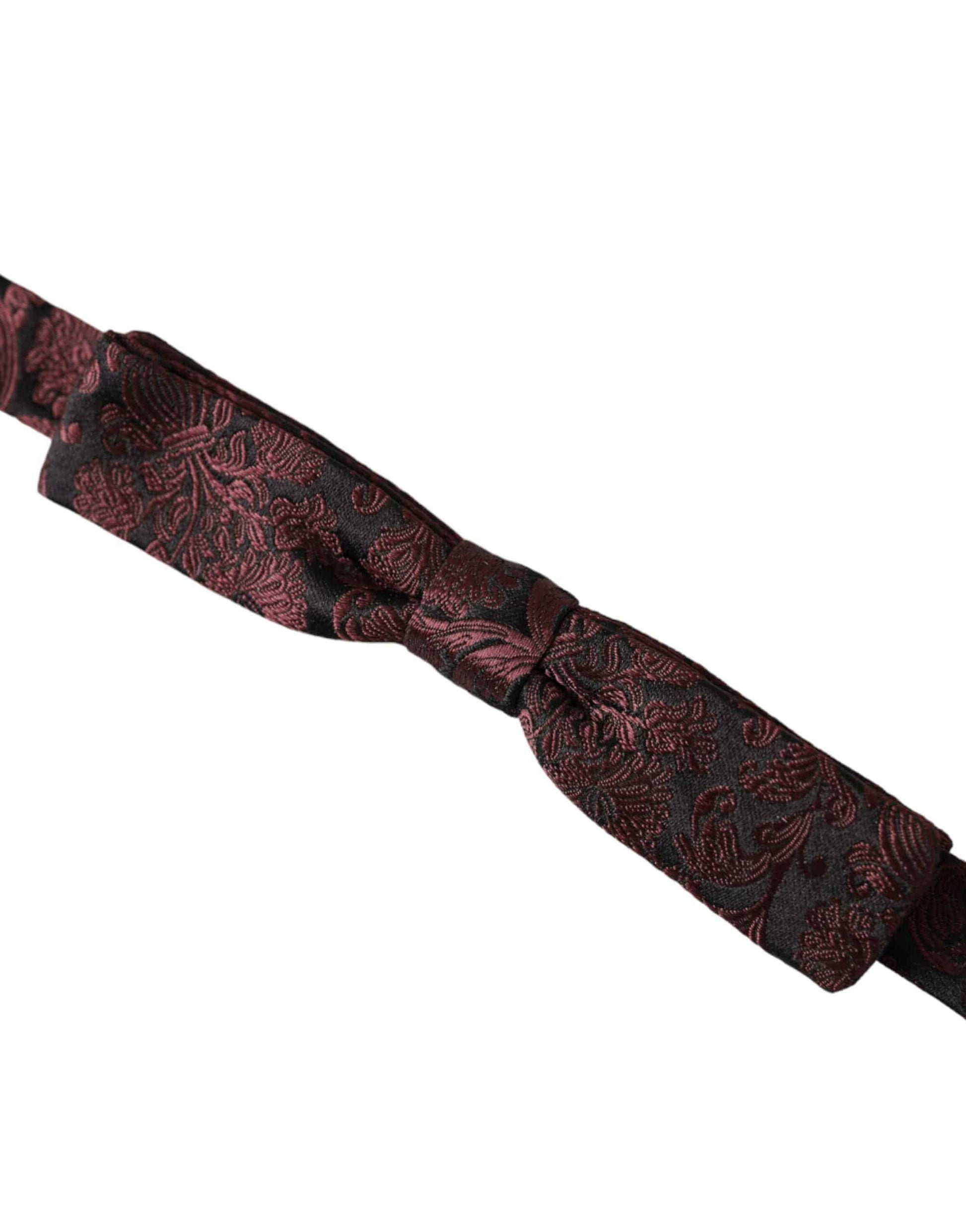Dolce & Gabbana Maroon Floral Silk Adjustable Neck Men Bow Tie - ACCEXO
