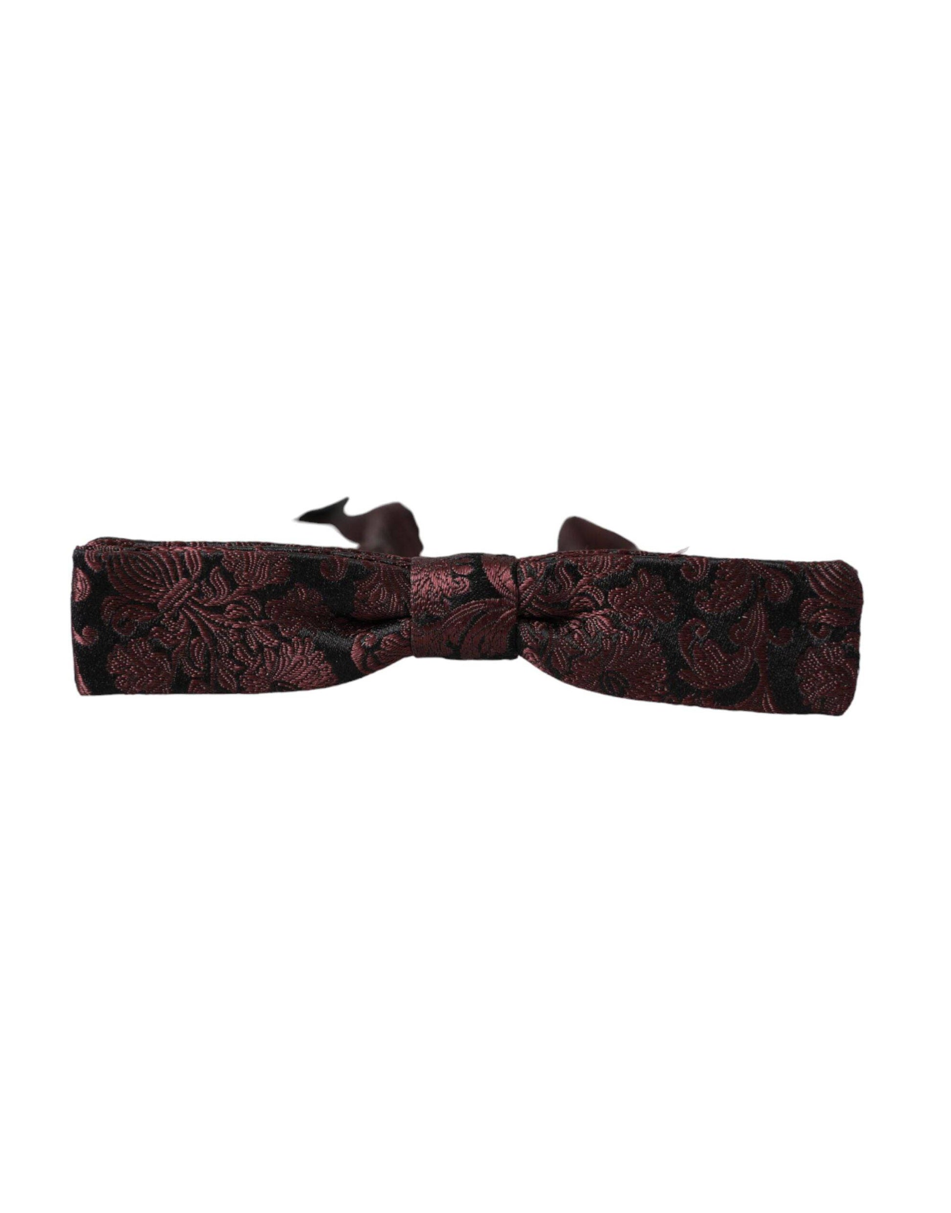 Dolce & Gabbana Maroon Floral Silk Adjustable Neck Men Bow Tie - ACCEXO