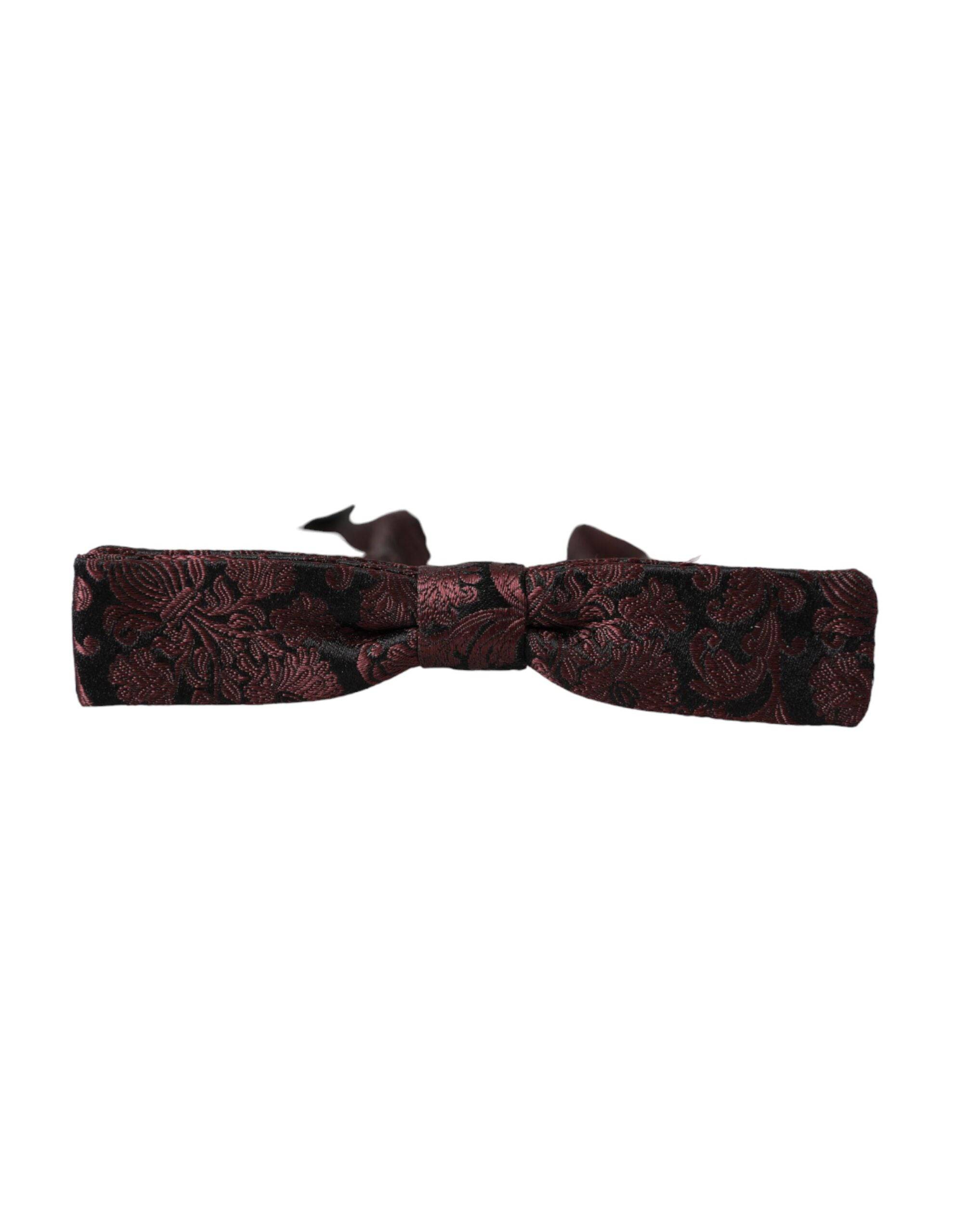 Dolce & Gabbana Maroon Floral Silk Adjustable Neck Men Bow Tie - ACCEXO