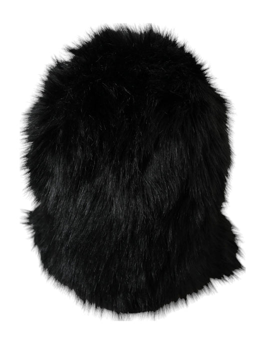 Dolce & Gabbana Black Faux Fur Whole Head Wrap Hat