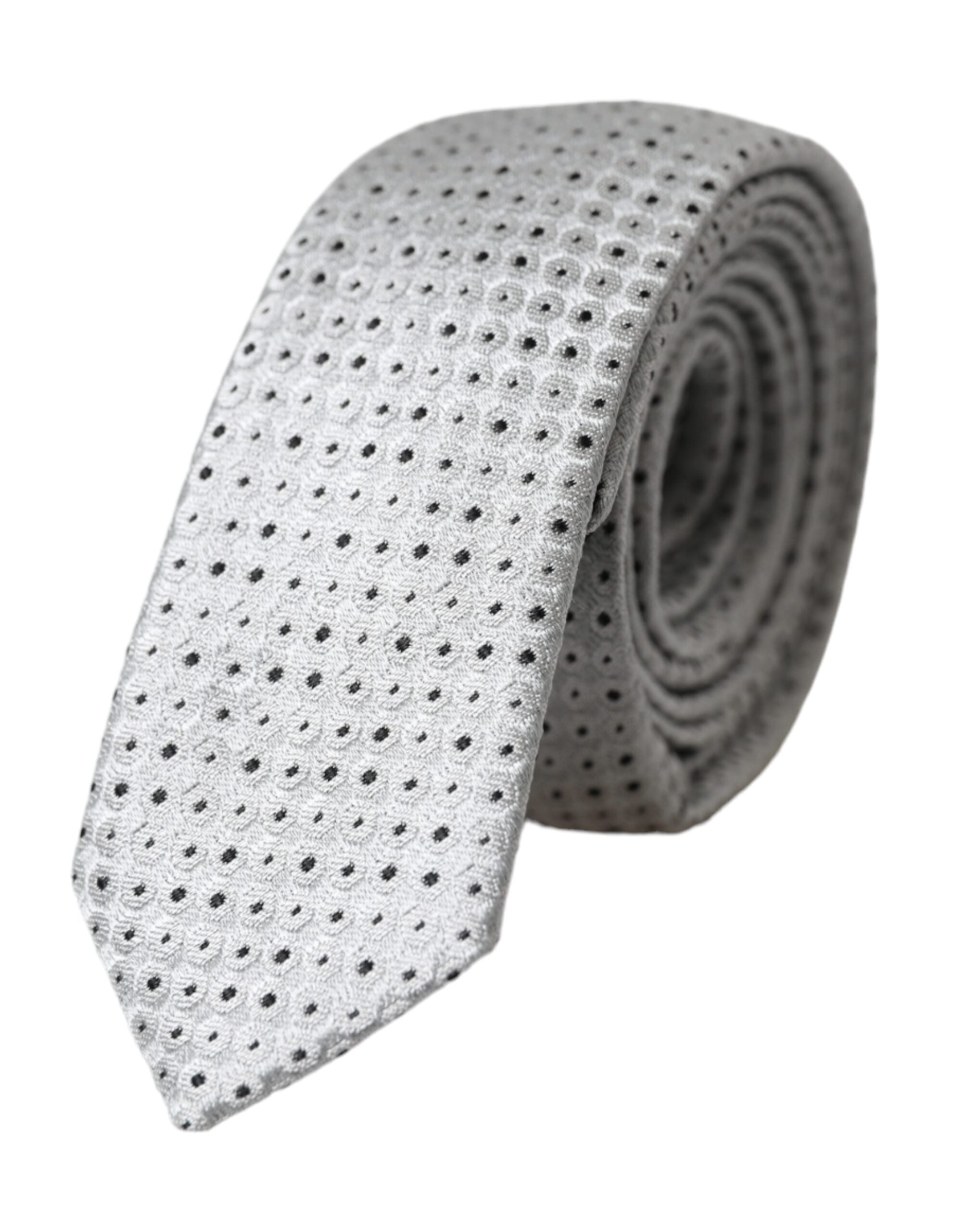 Dolce & Gabbana Light Gray Polka Dot Silk Adjustable Men Tie - ACCEXO