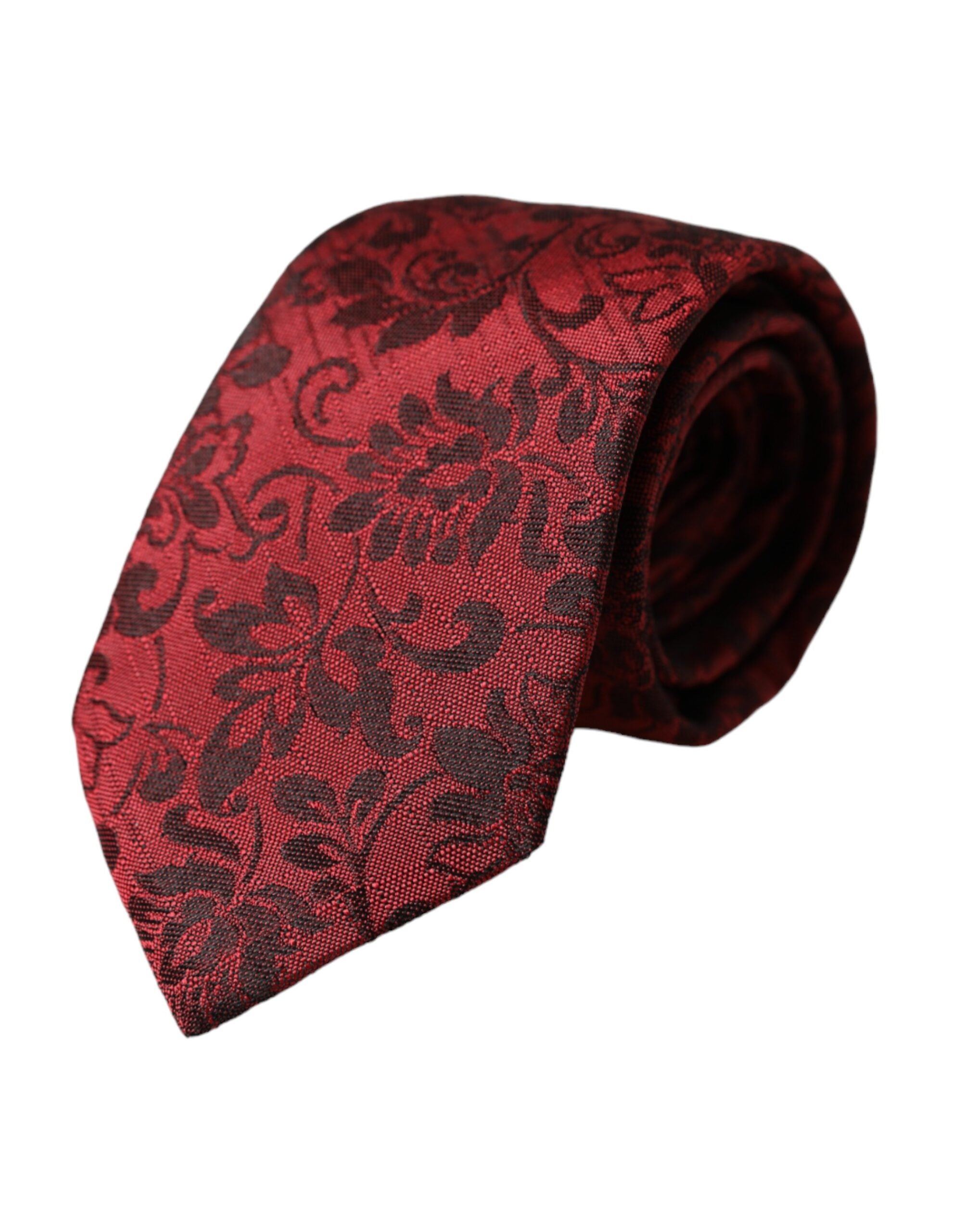 Dolce & Gabbana Red Floral Brocade Silk Adjustable Men Tie - ACCEXO