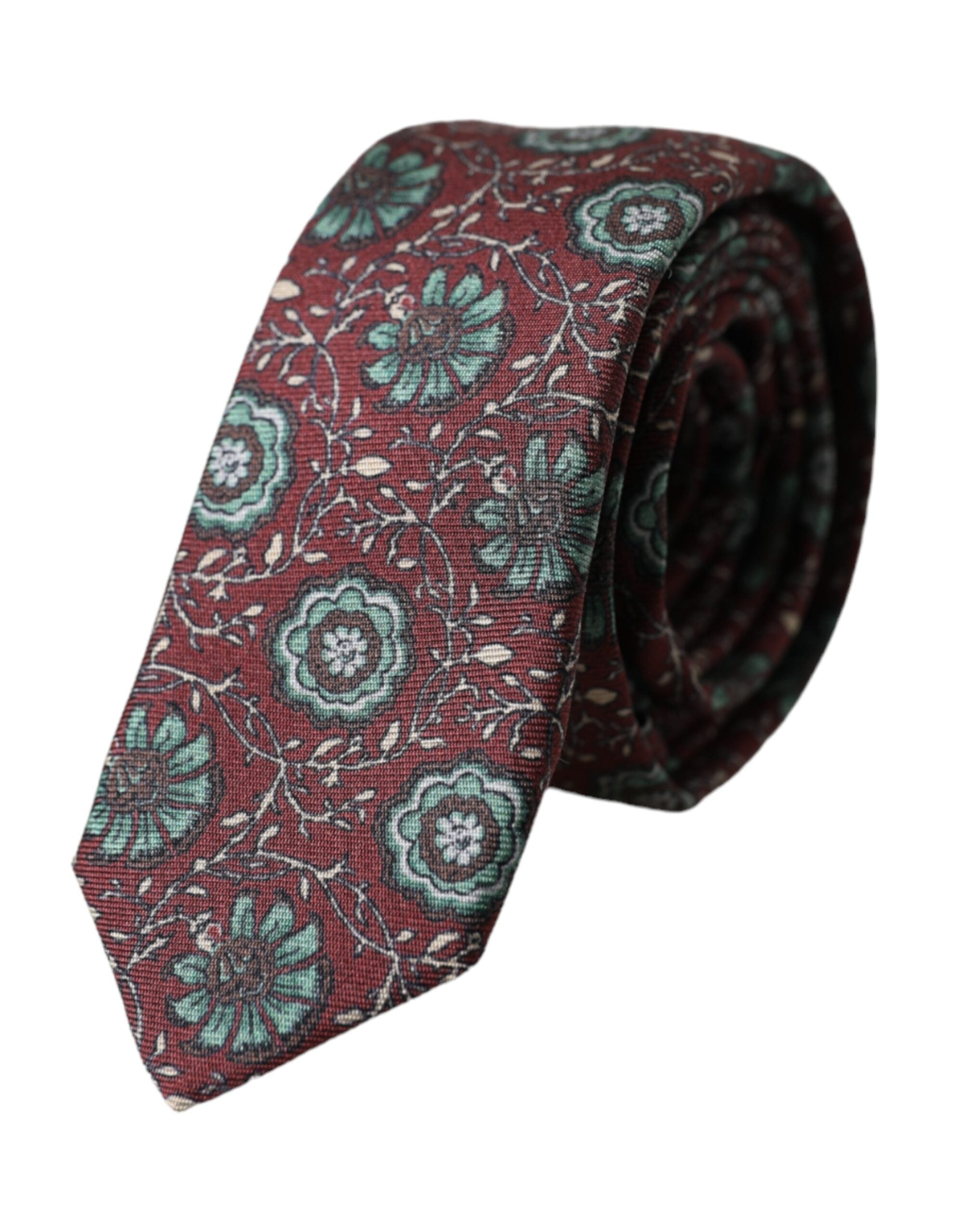 Dolce & Gabbana Maroon Floral 100% Silk Adjustable Men Tie - ACCEXO
