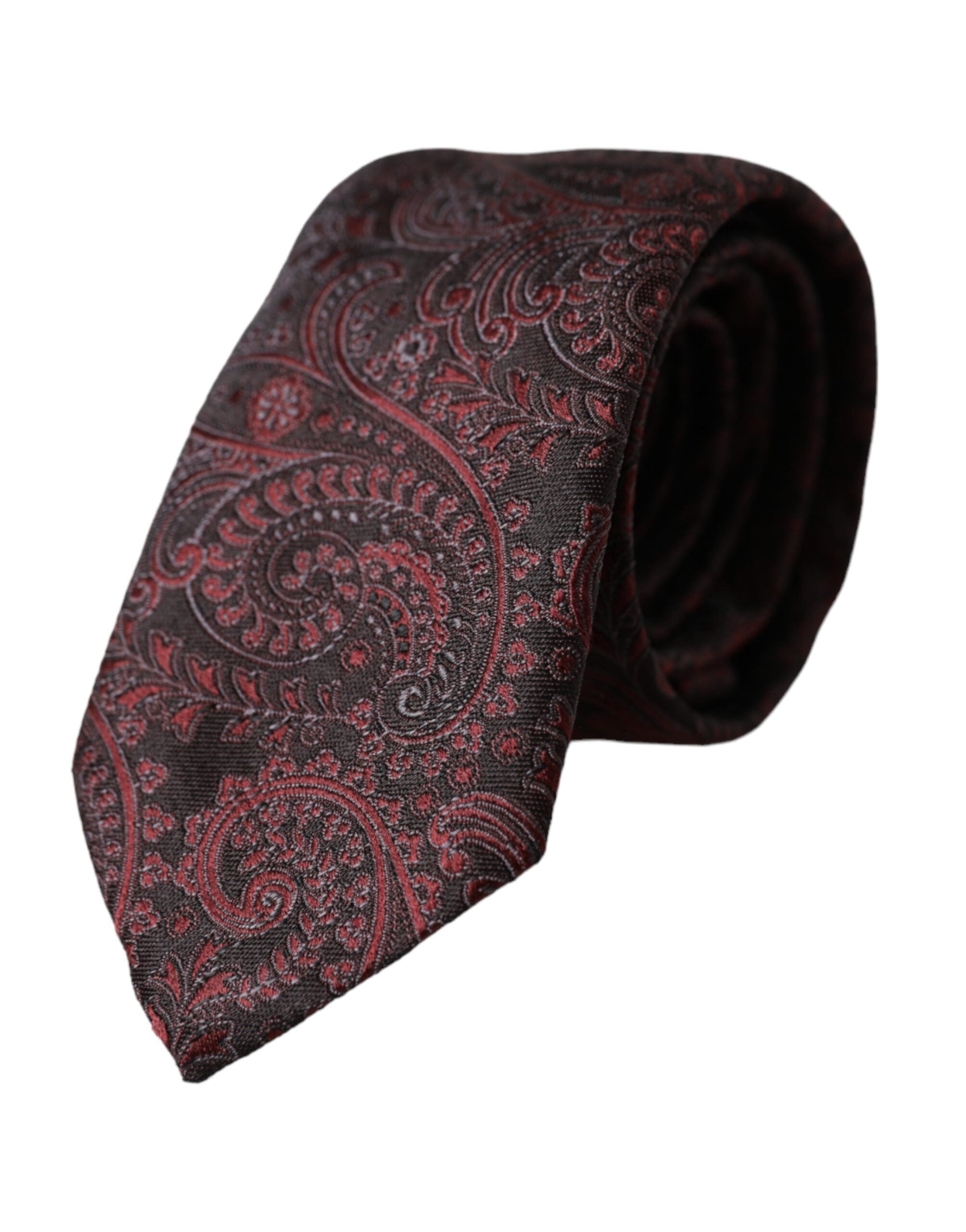 Dolce & Gabbana Bordeaux Patterned Silk Adjustable Men Tie - ACCEXO