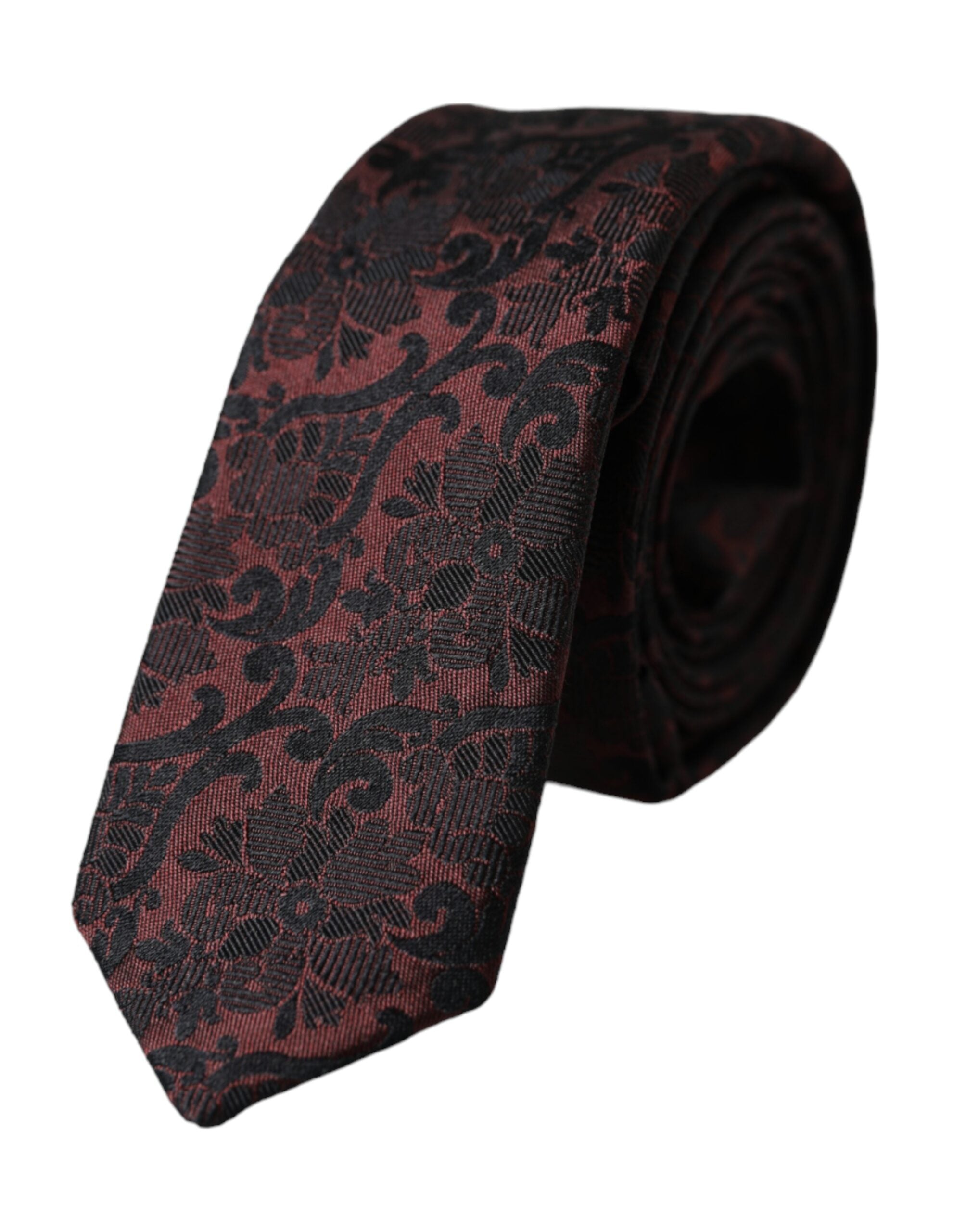 Dolce & Gabbana Maroon Floral Fantasy Silk Adjustable Men Tie - ACCEXO