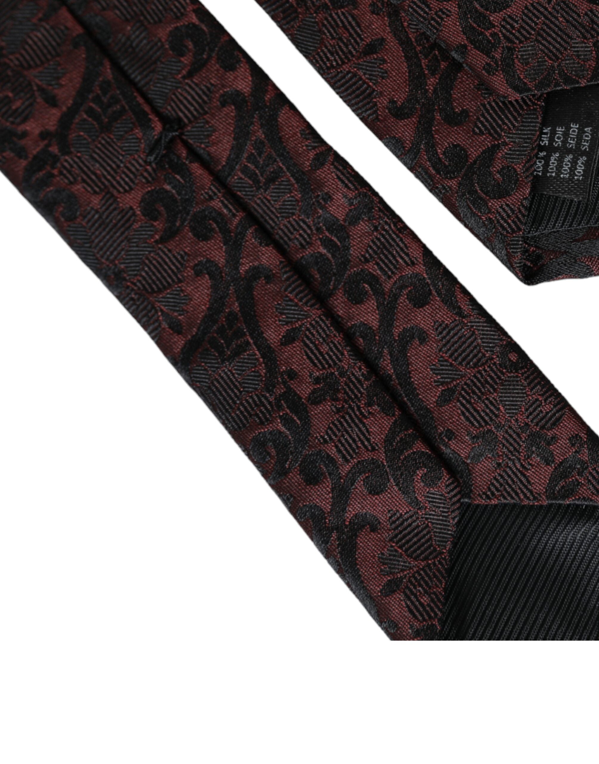 Dolce & Gabbana Maroon Floral Fantasy Silk Adjustable Men Tie - ACCEXO