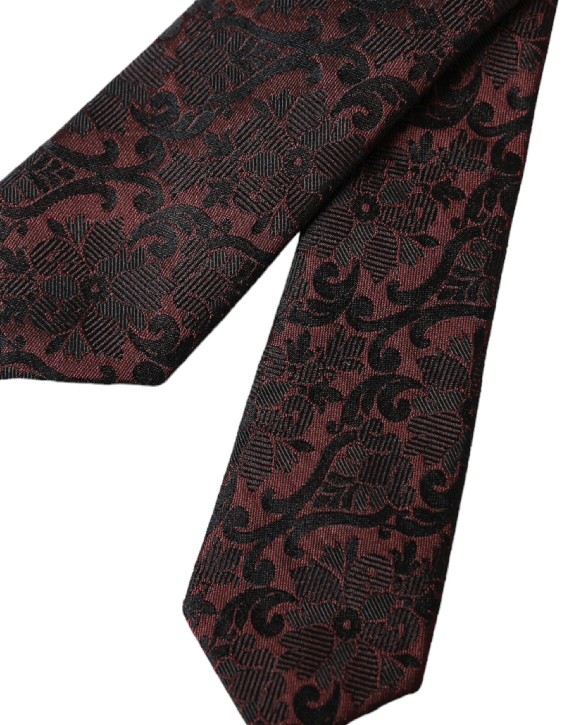 Dolce & Gabbana Maroon Floral Fantasy Silk Adjustable Men Tie - ACCEXO