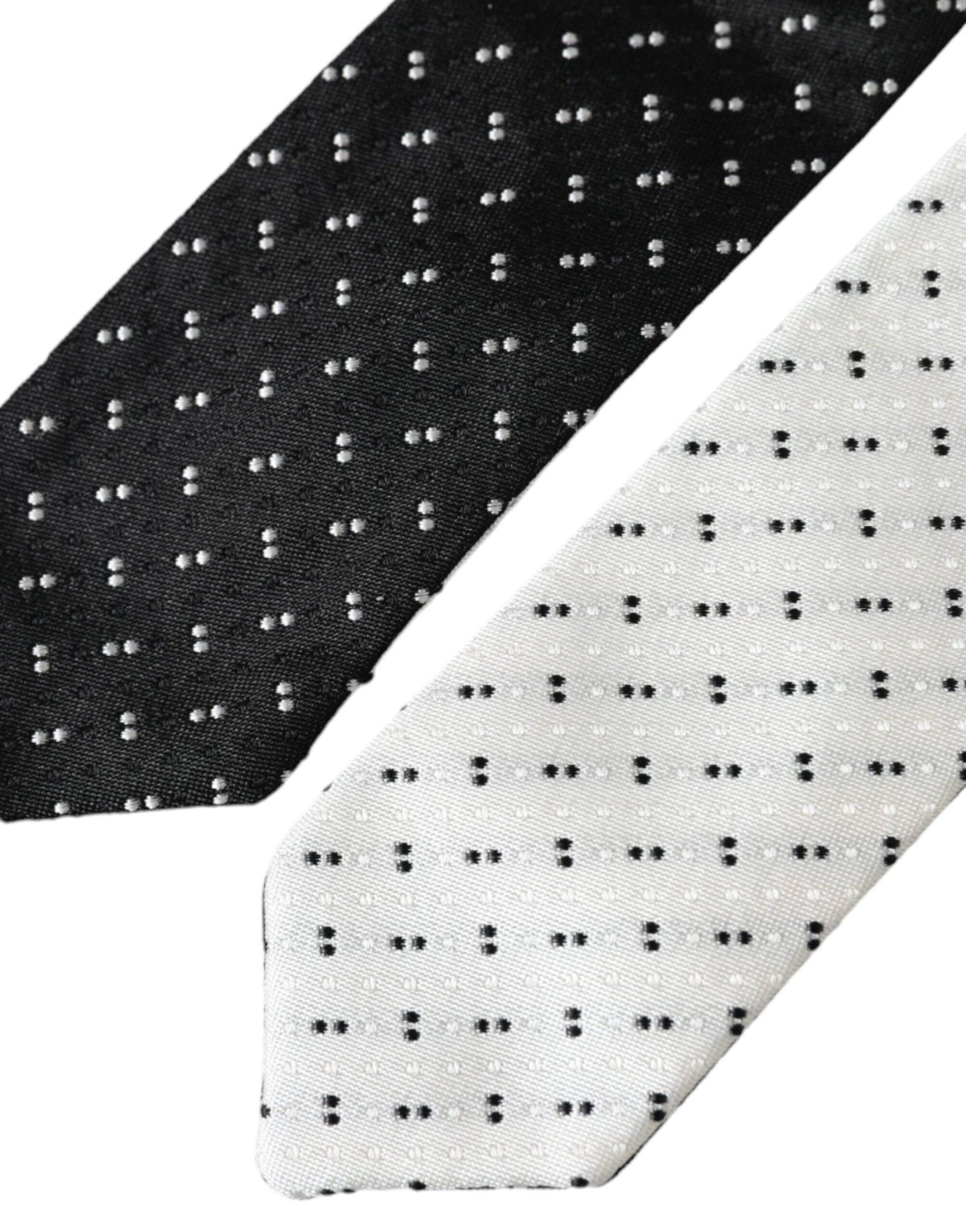Dolce & Gabbana Black White Patterned Adjustable Tie - ACCEXO