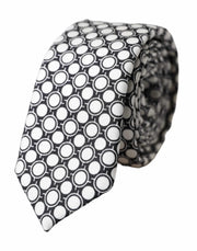 Dolce & Gabbana White Circles 100% Silk Adjustable Tie - ACCEXO