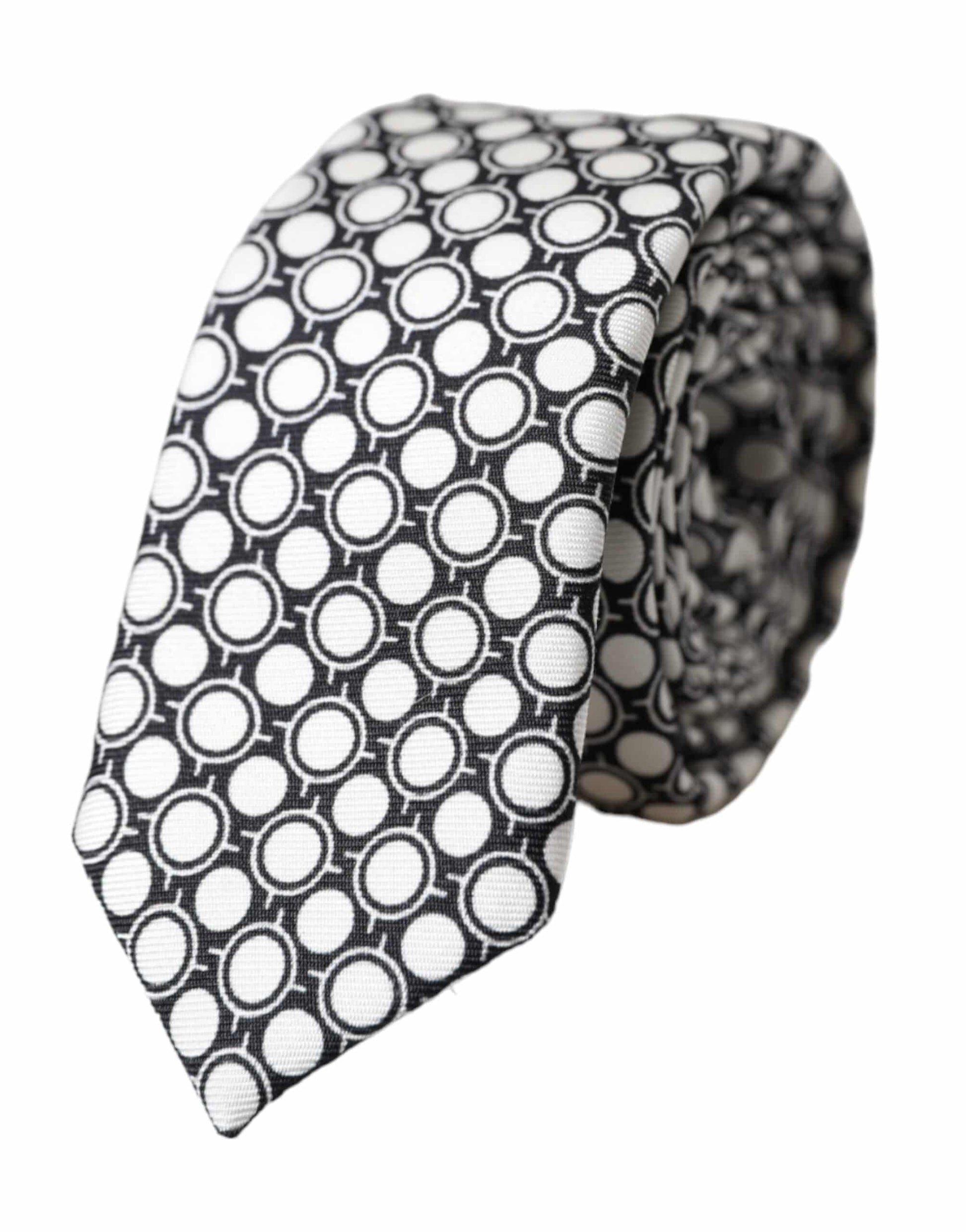 Dolce & Gabbana White Circles 100% Silk Adjustable Tie - ACCEXO