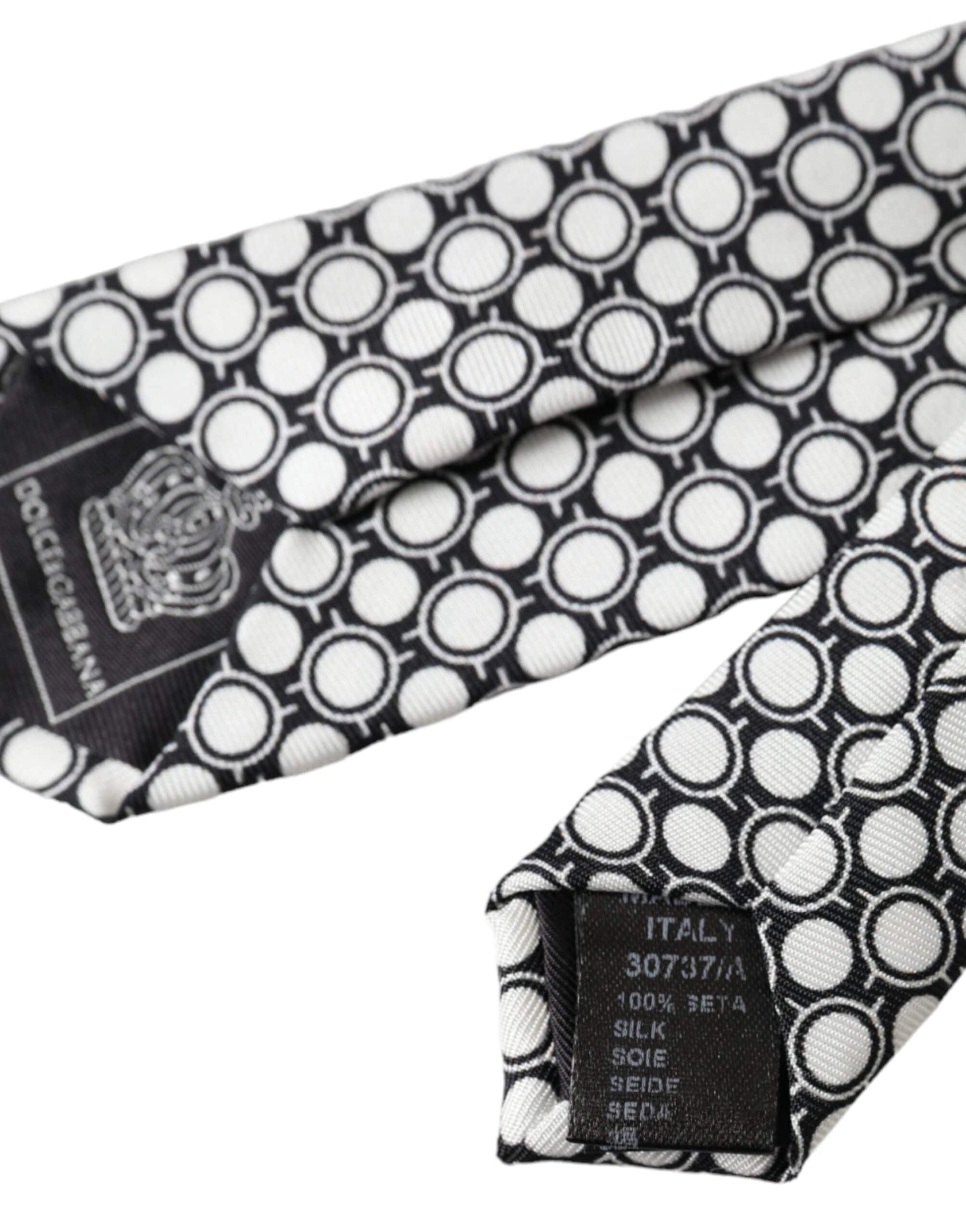 Dolce & Gabbana White Circles 100% Silk Adjustable Tie - ACCEXO